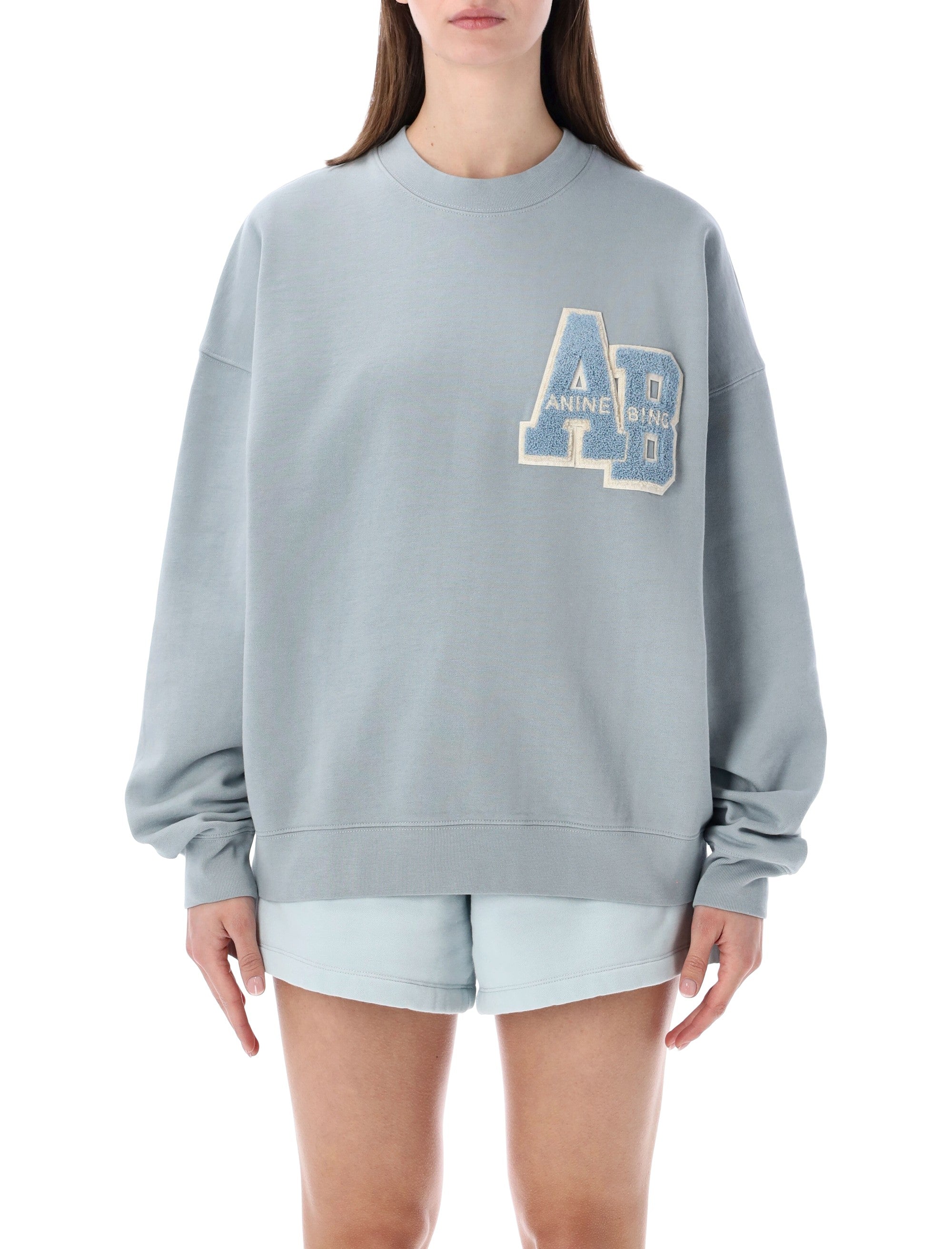Anine Bing Miles oversized Letterman sweatshirt Light Blue Cotton