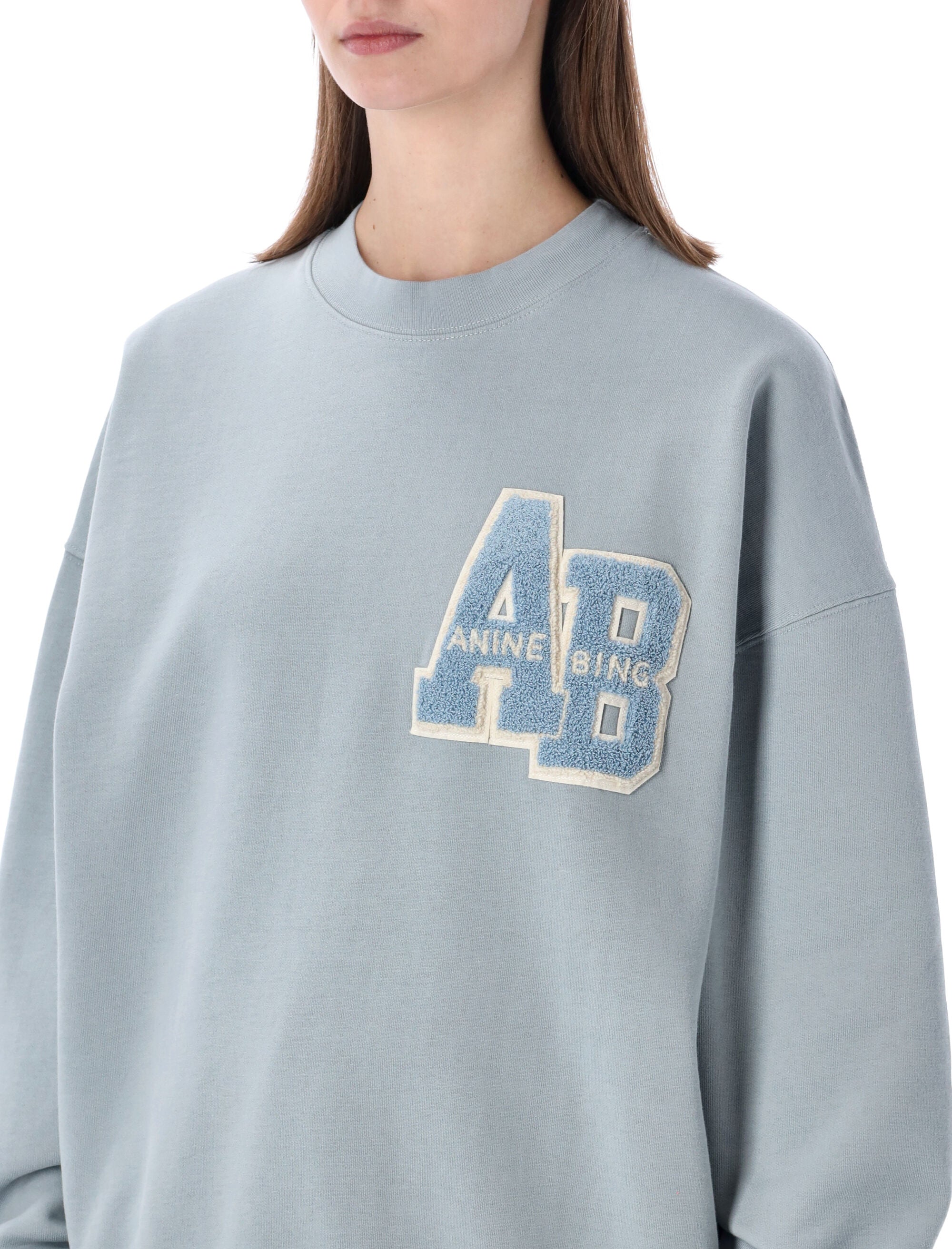 Anine Bing Miles oversized Letterman sweatshirt Light Blue Cotton