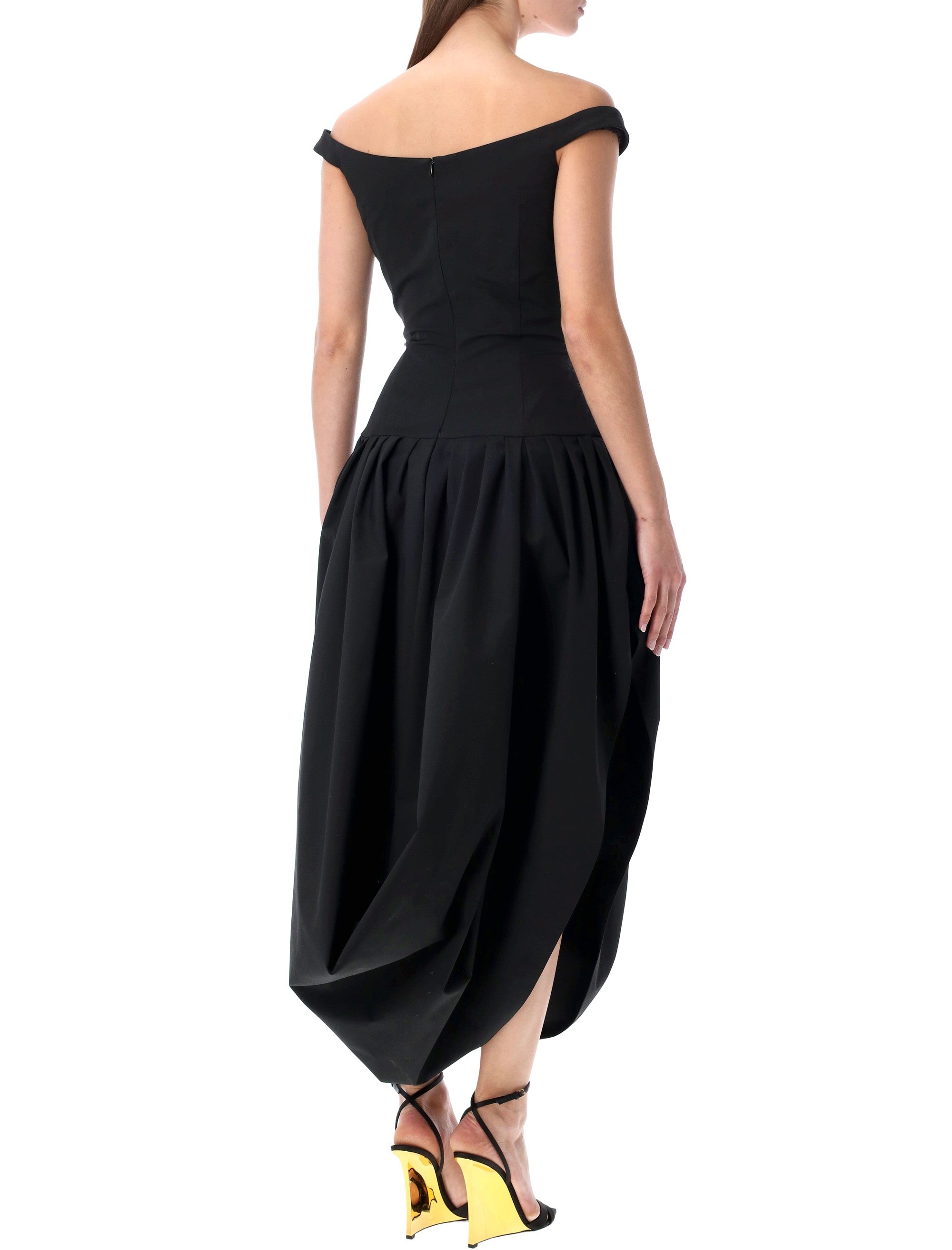 Magda Butrym black draped off-shoulder gown Polyester Lining Dress