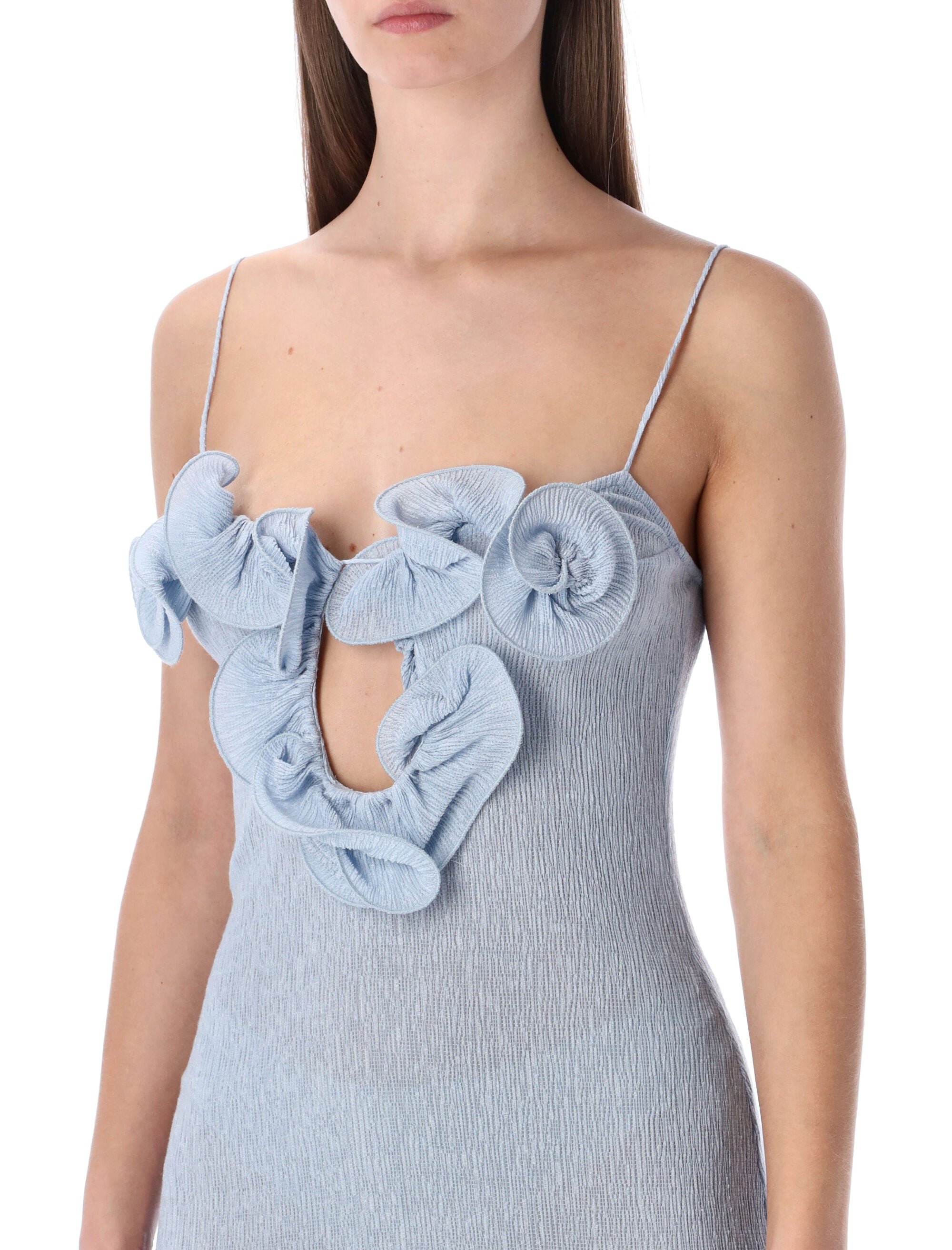 Magda Butrym Light Blue Floral Crepe Mini Dress Lyocel