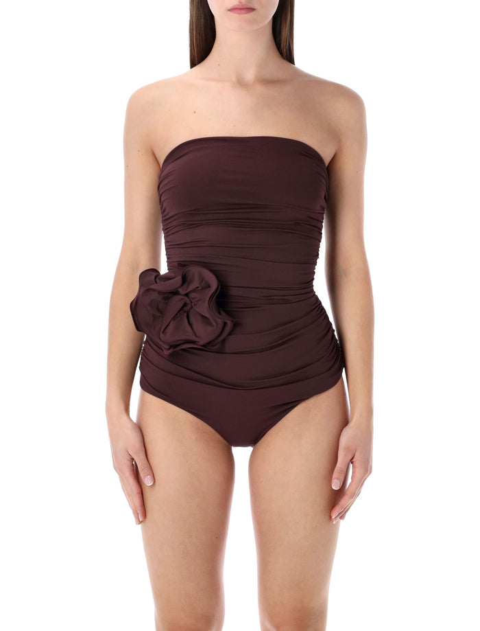 Magda Butrym burgundy floral draped swimsuit Polyamide Swimwear