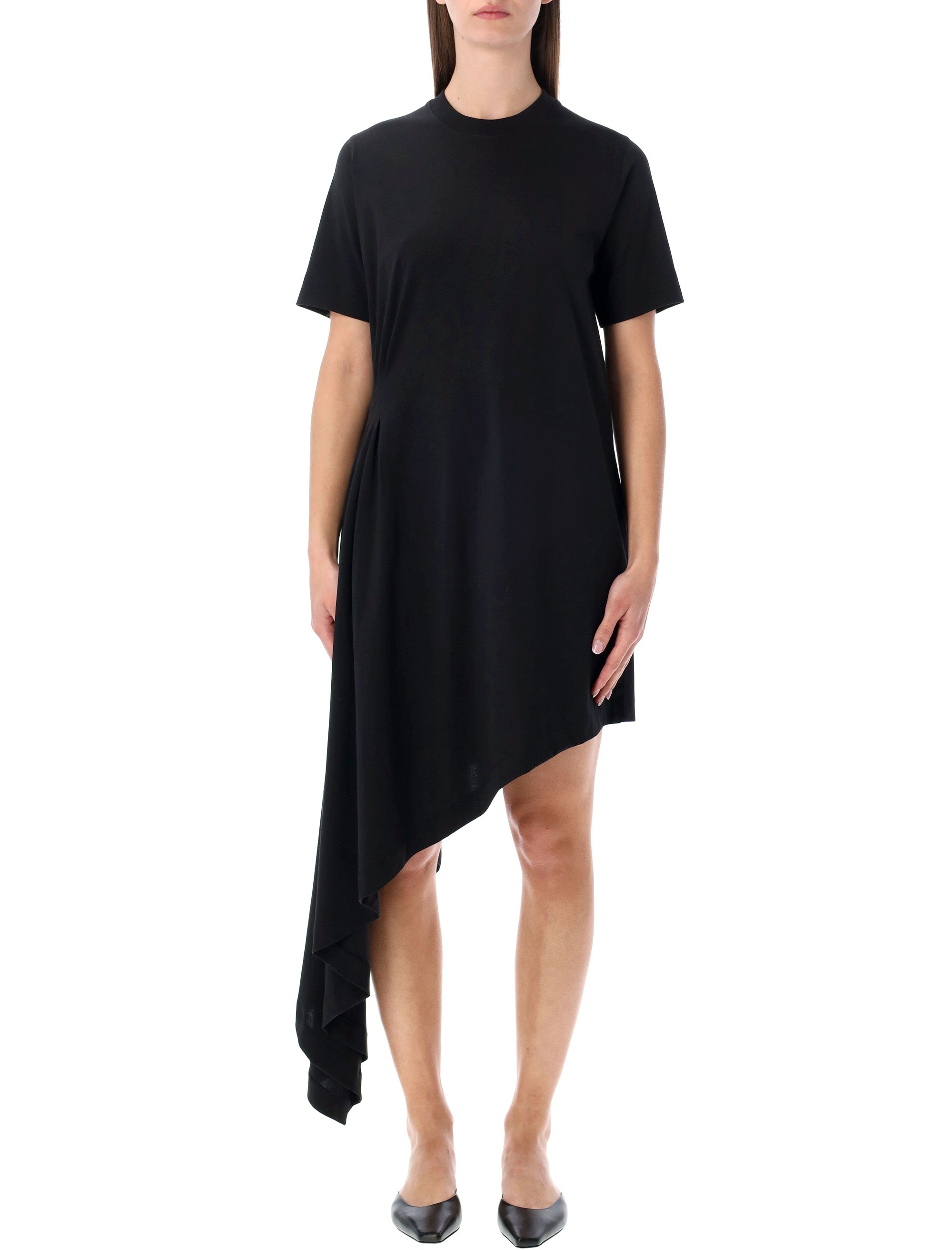 Lou Igari Asymmetric T-Shirt Dress Black Cotton