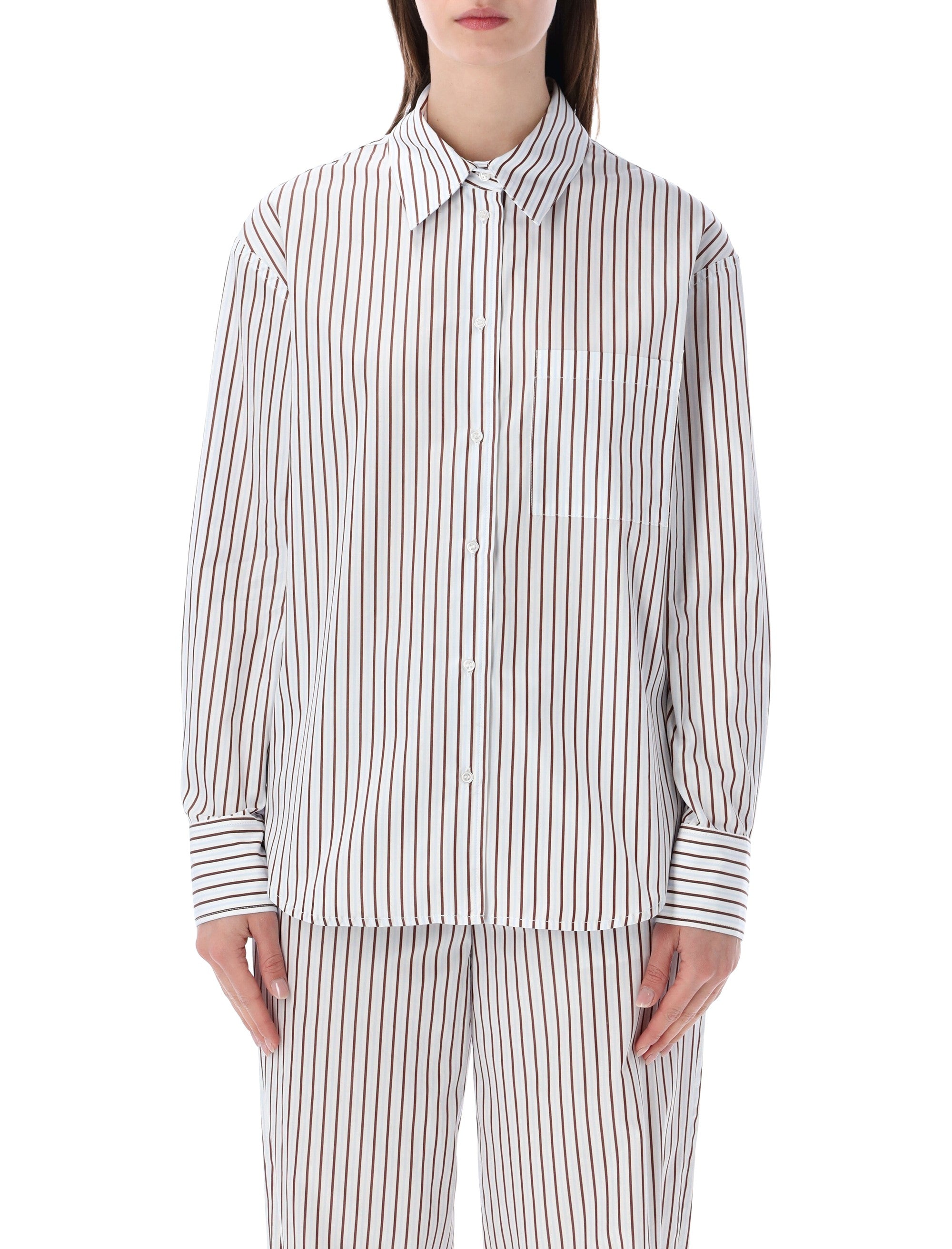 Loulou Maud oversized cotton poplin shirt Dark Red Light Blue