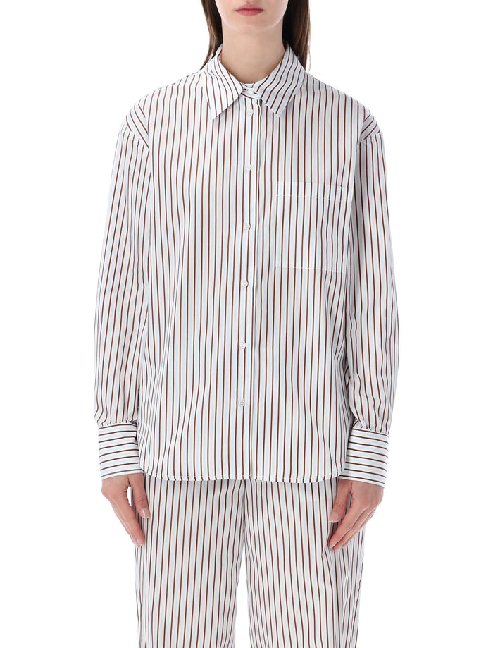 Loulou Maud oversized cotton poplin shirt Dark Red Light Blue