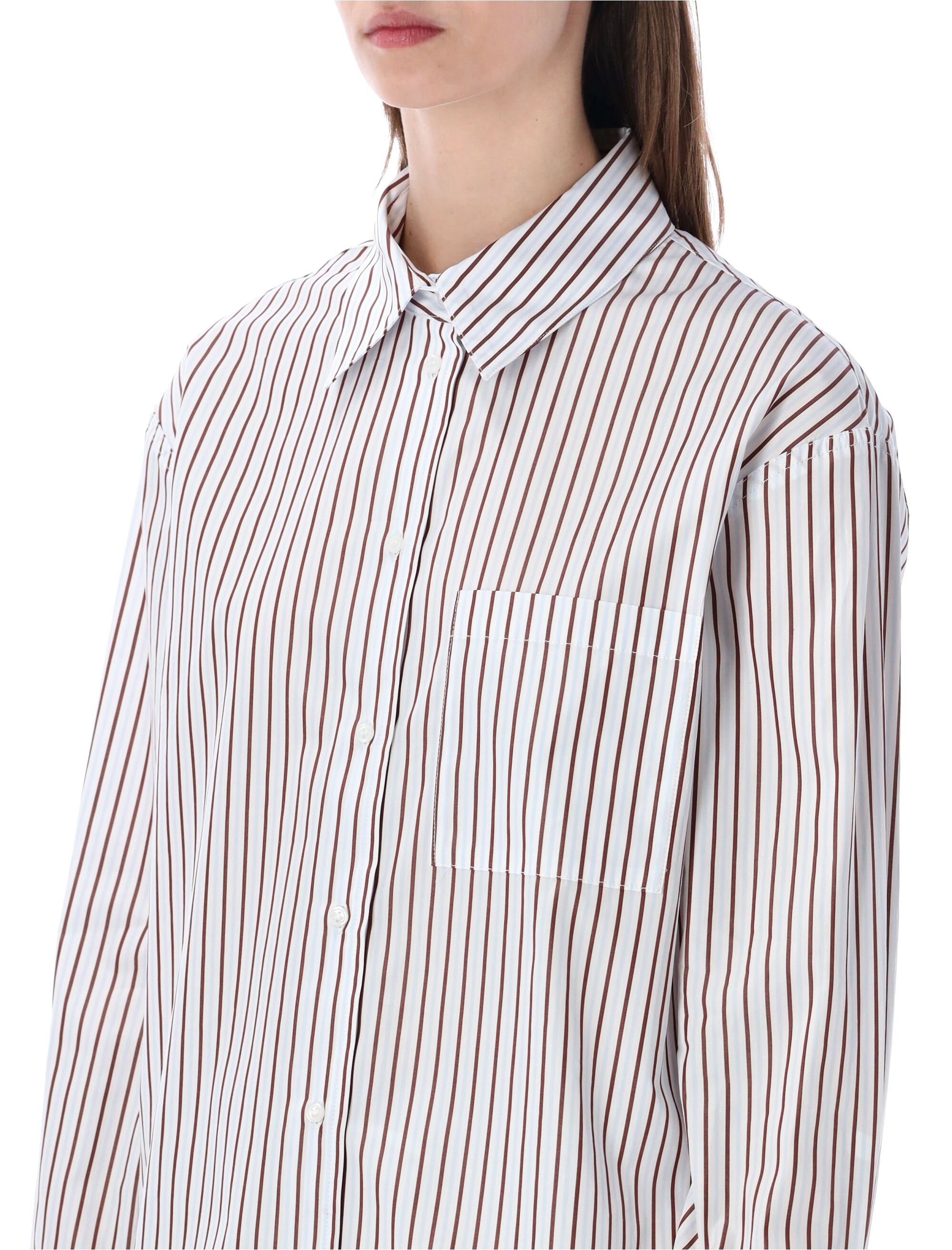 Loulou Maud oversized cotton poplin shirt Dark Red Light Blue