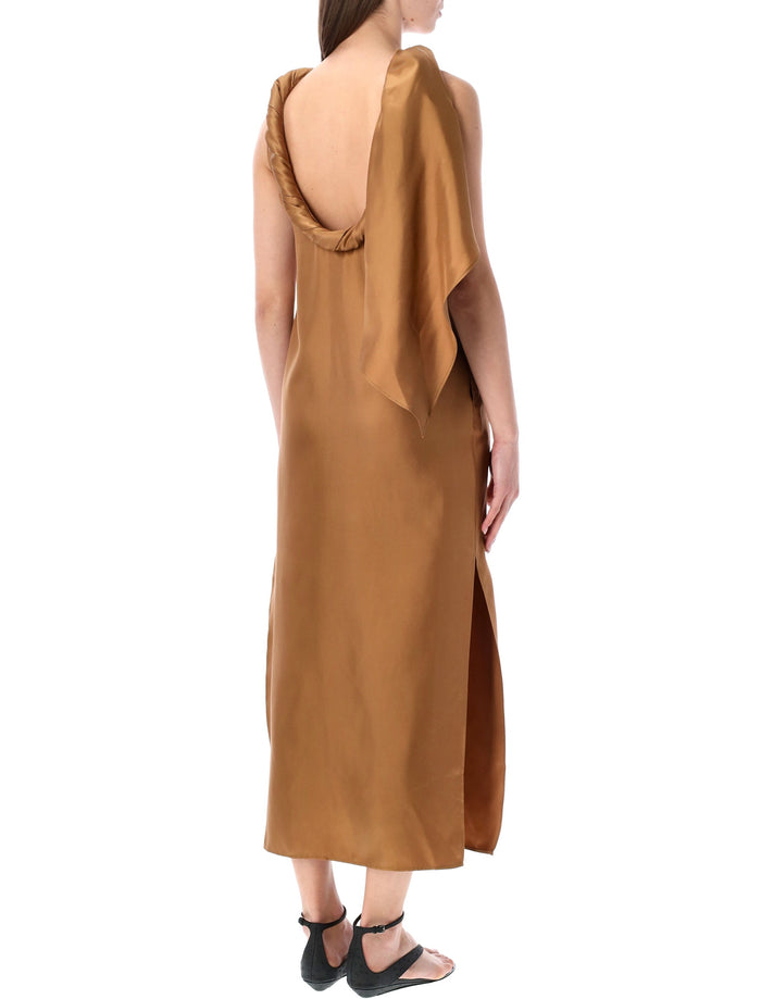 Loulou Susan silk twill twisted collar dress Macadamia