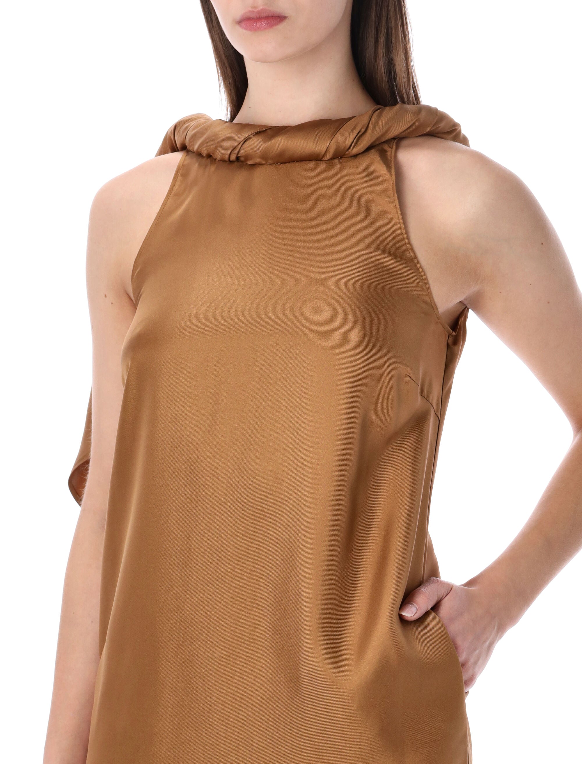Loulou Susan silk twill twisted collar dress Macadamia