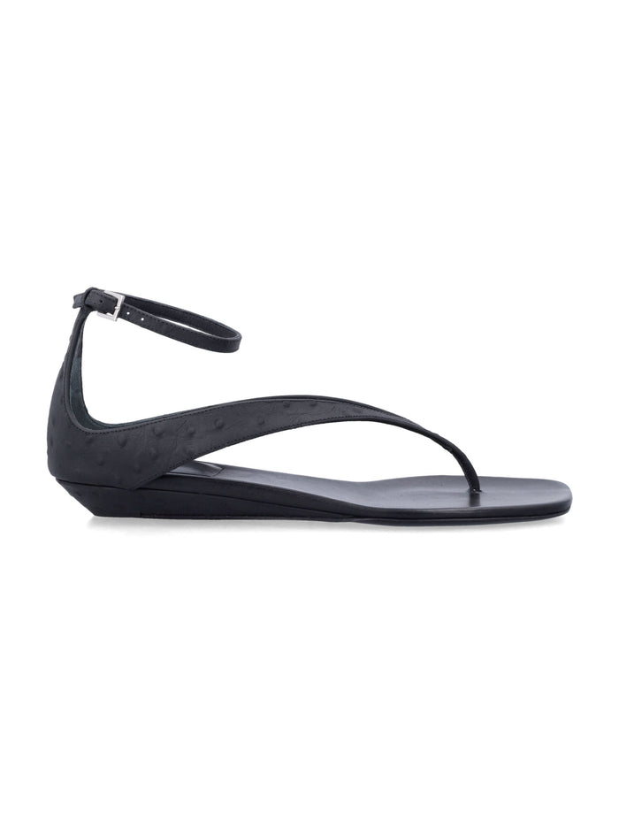 Loulou Niham Ostrich-Effect Flip Flop Sandals Black Calfskin