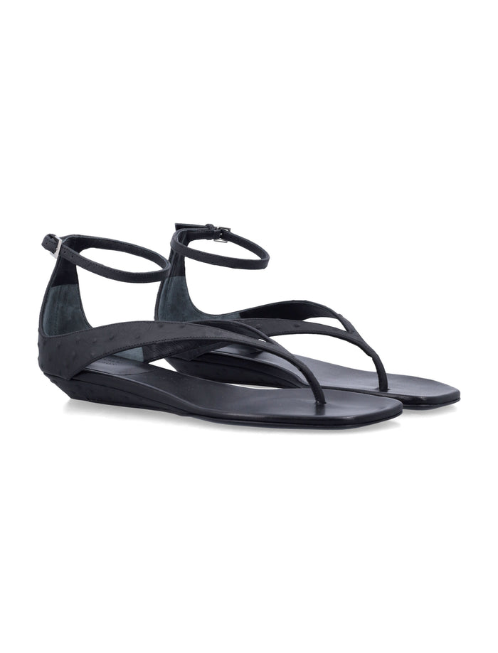 Loulou Niham Ostrich-Effect Flip Flop Sandals Black Calfskin