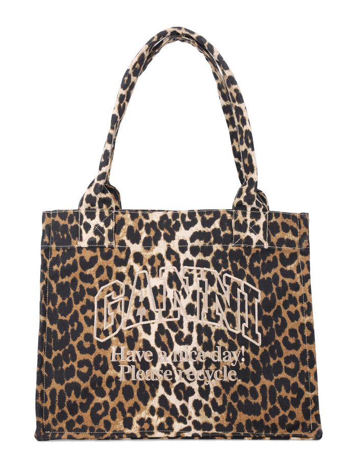 Ganni Leopard large canvas tote Leo Recycled Cotton