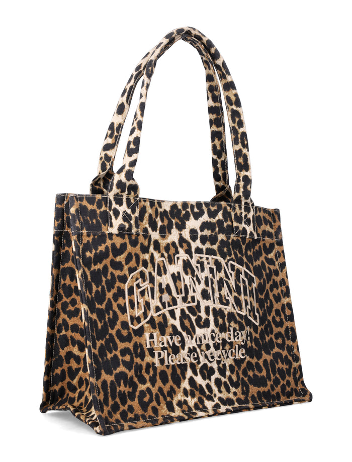 Ganni Leopard large canvas tote Leo Recycled Cotton