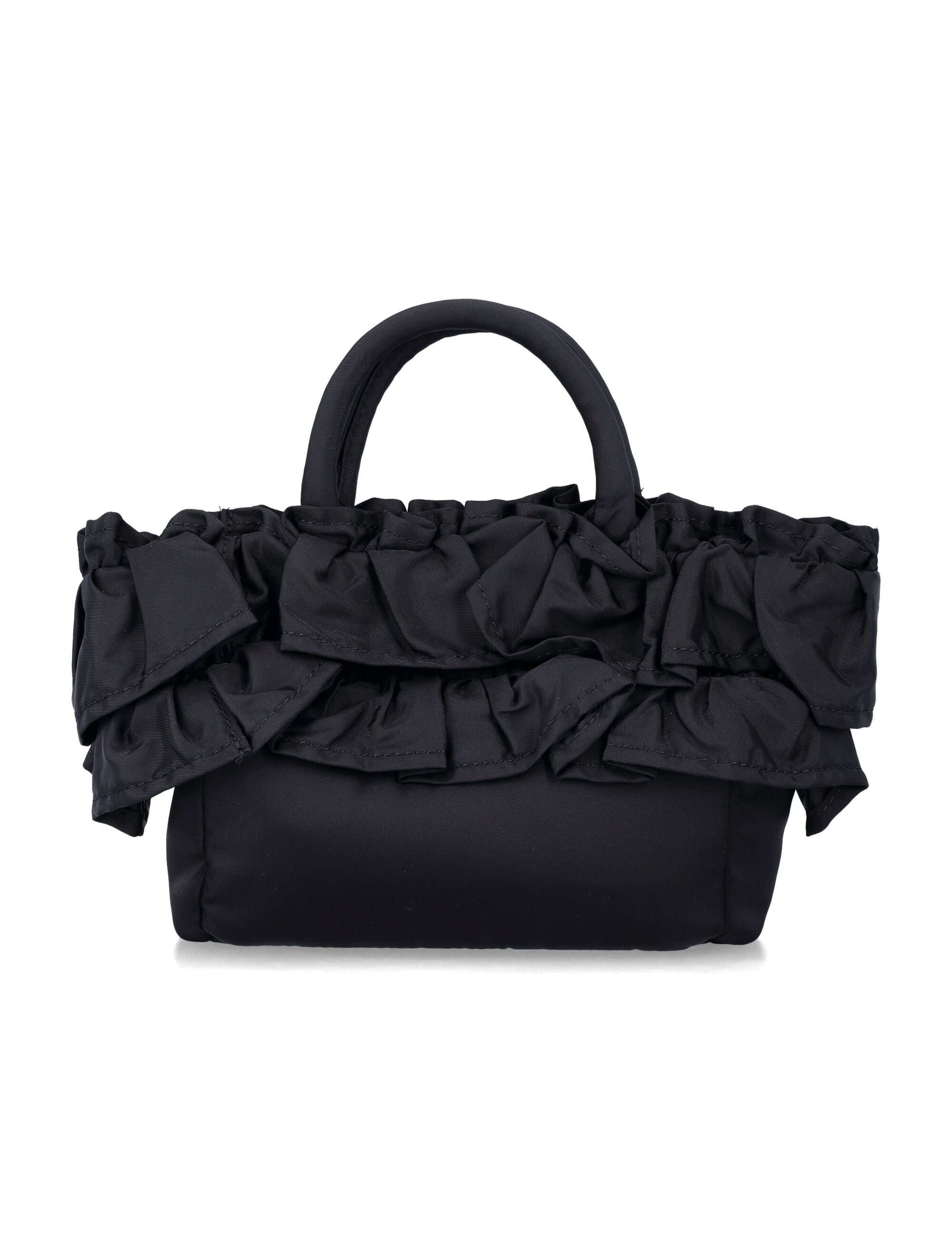 Ganni Black Nylon Ruffled Top Handle Bag Recycled Tote