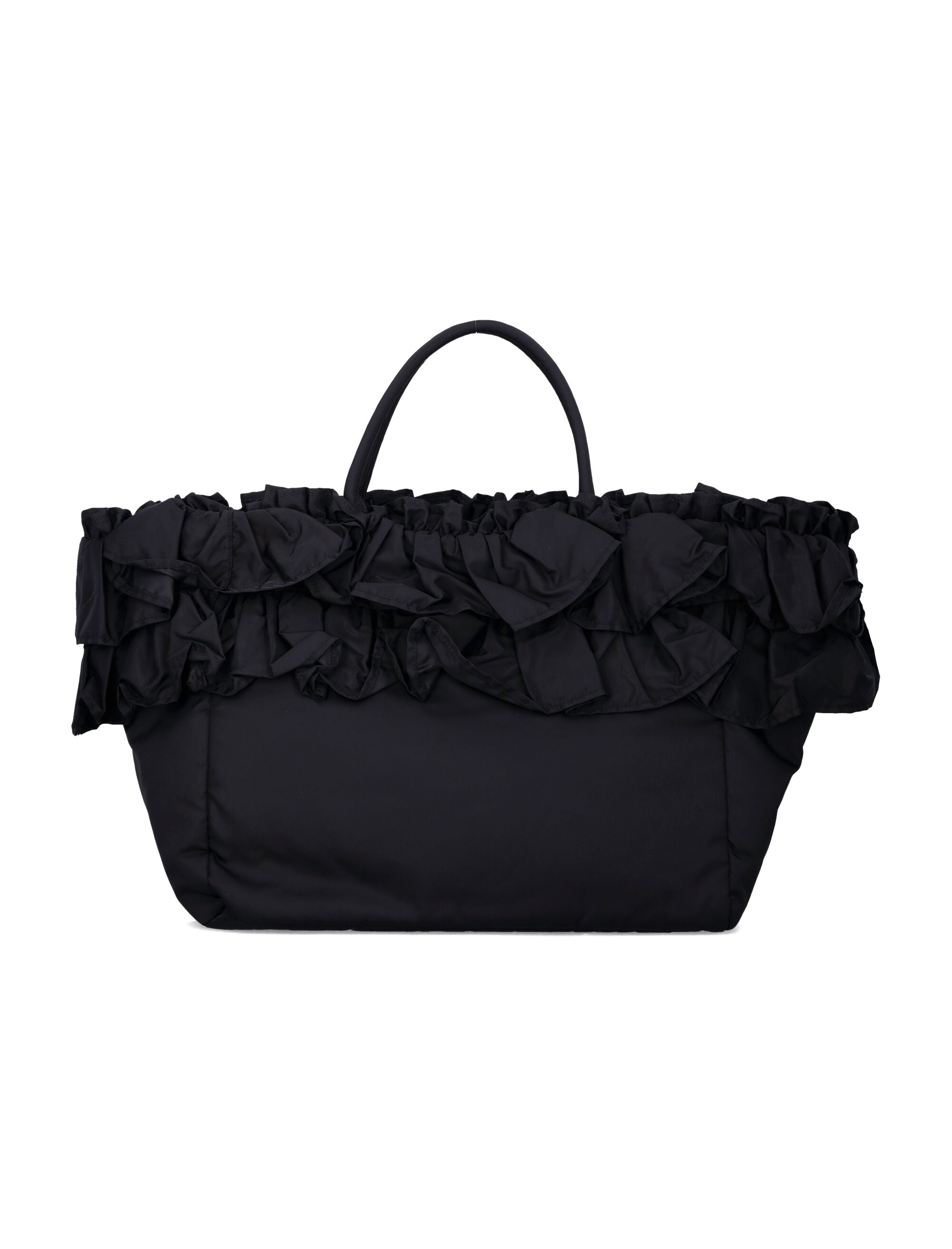 Ganni Black Nylon Ruffled XXL Shopper Bag Recycled Tote