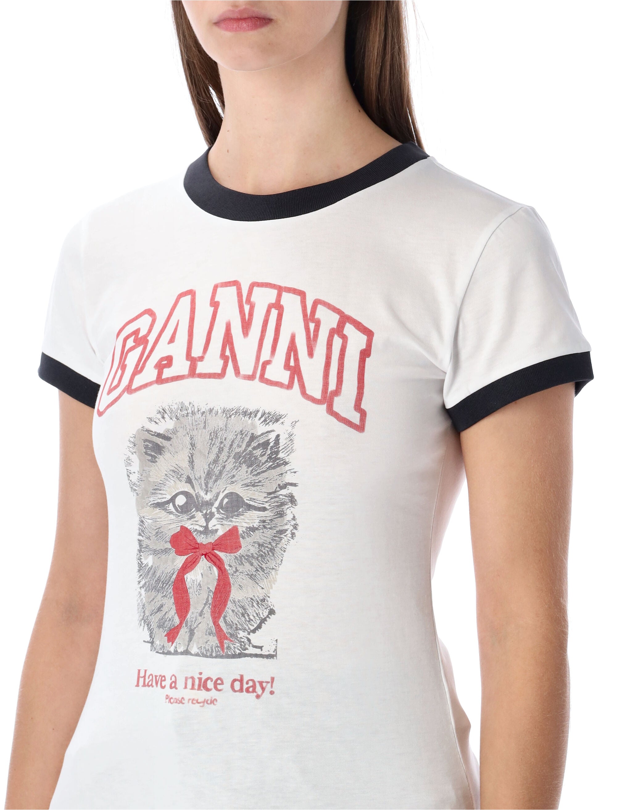 Ganni white cropped Kitty t-shirt Bright Cotton Tshirt