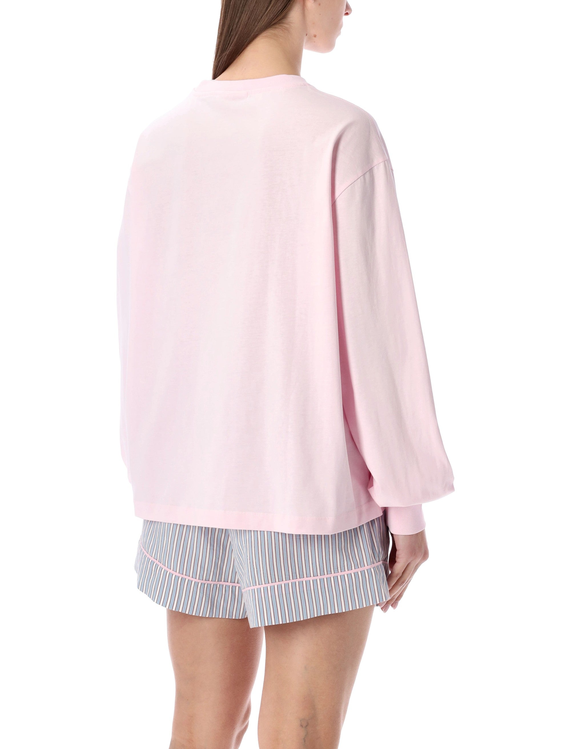 Ganni Pink Cherry Long-Sleeve T-Shirt Chalk Cotton Tshirt