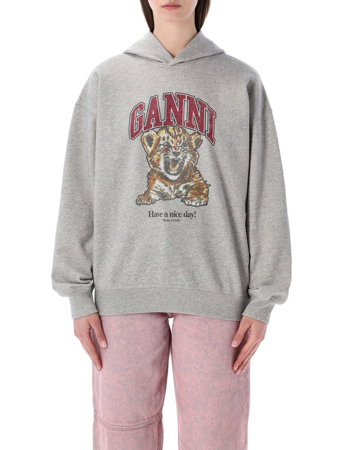 GANNI Tiger print hoodie Paloma Grey Organic Cotton Sweatshirt