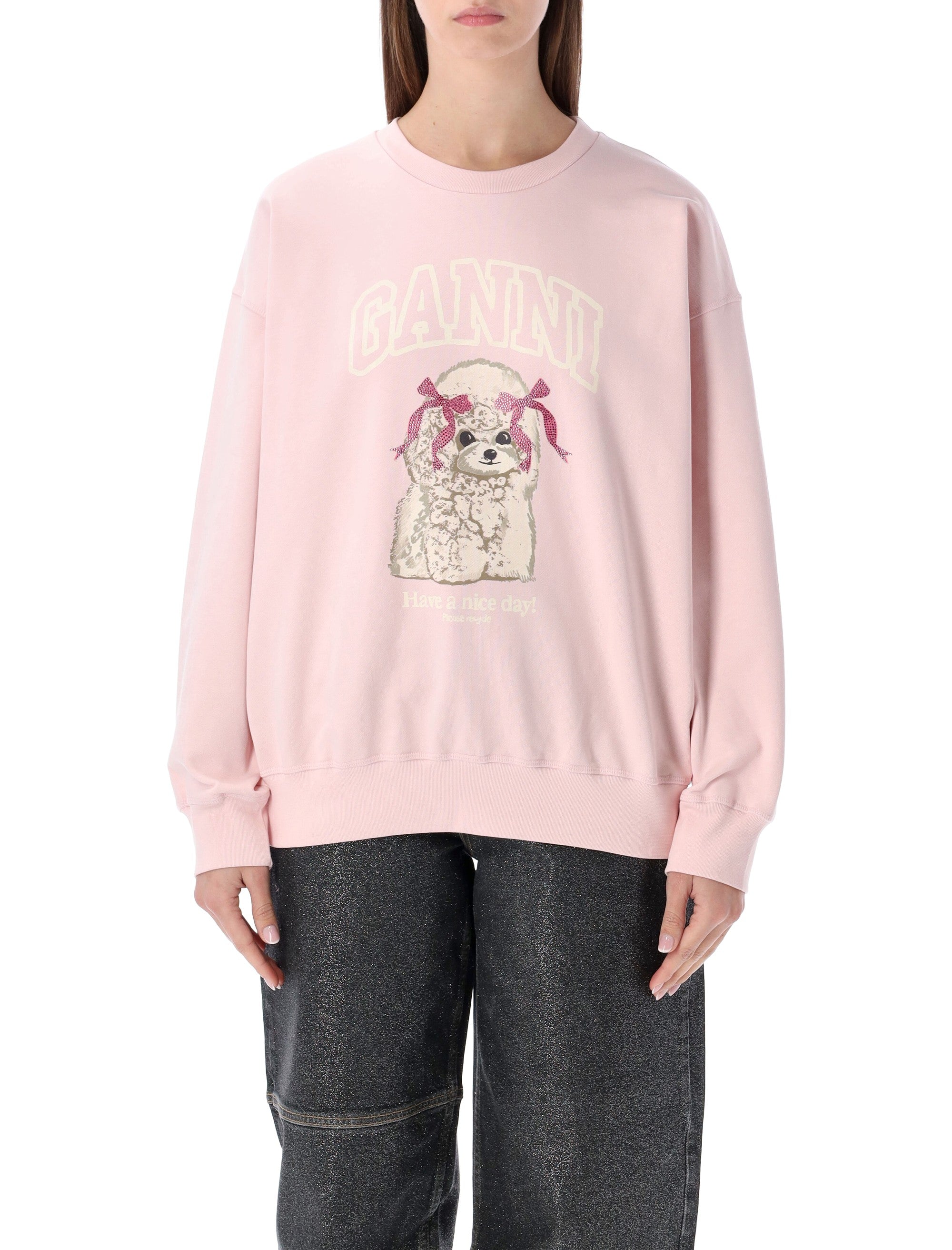 Ganni pink Poodle graphic sweatshirt Chalk Cotton