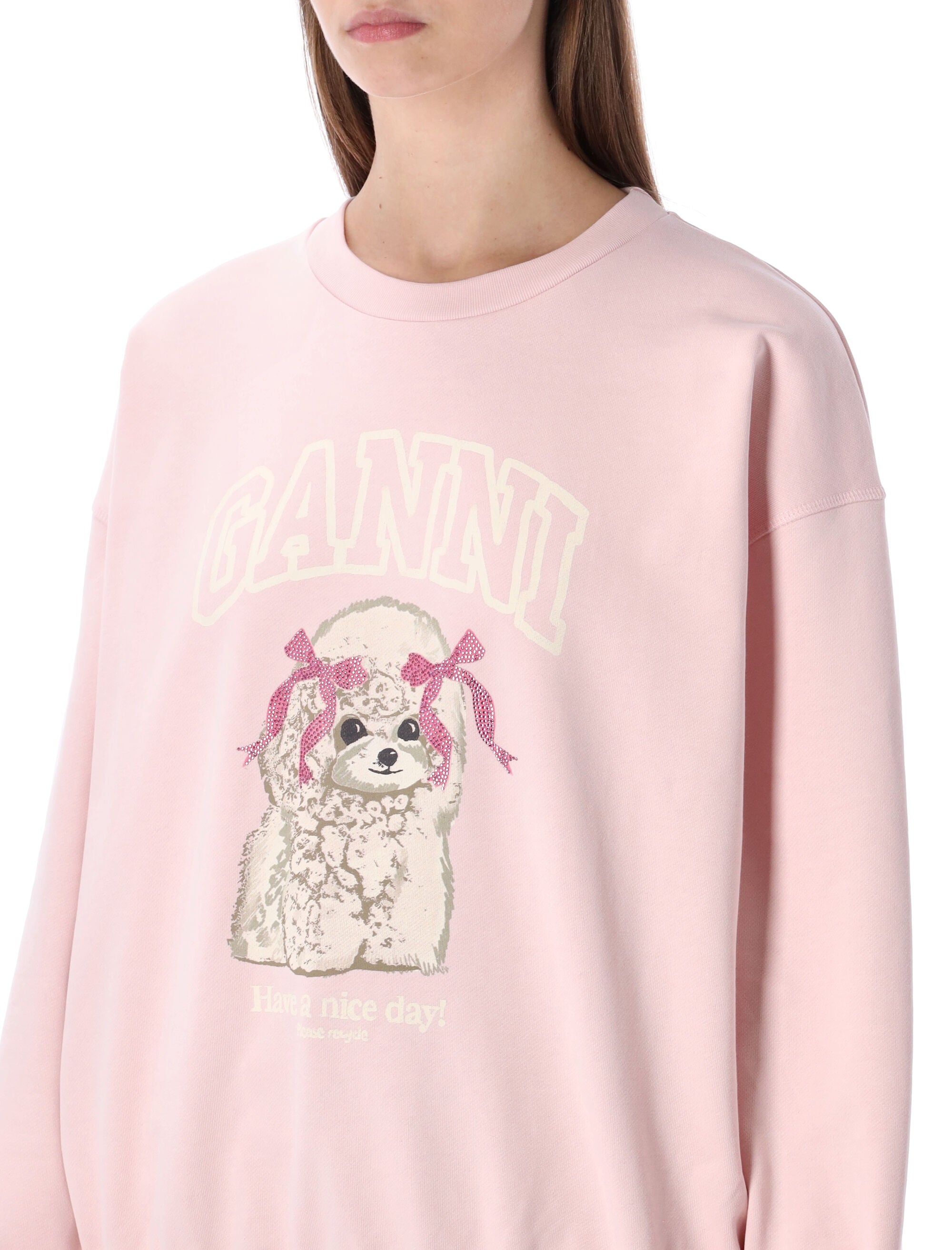 Ganni pink Poodle graphic sweatshirt Chalk Cotton