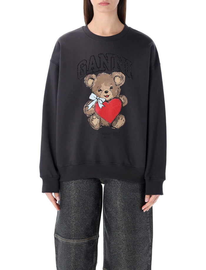 Ganni Bear graphic sweatshirt with rhinestones Phantom Black Cotton