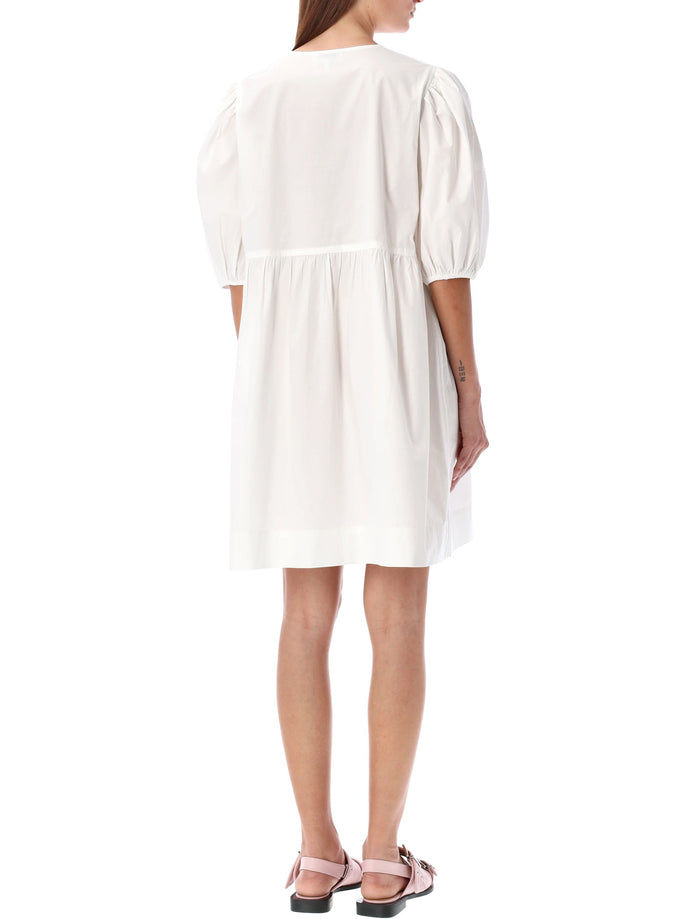 Ganni white cotton poplin mini dress with bows Bright Organic