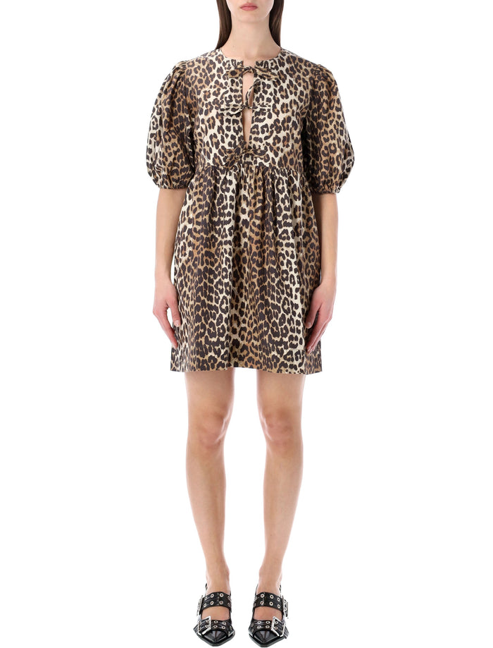 Ganni Leopard tie string mini dress Organic Cotton