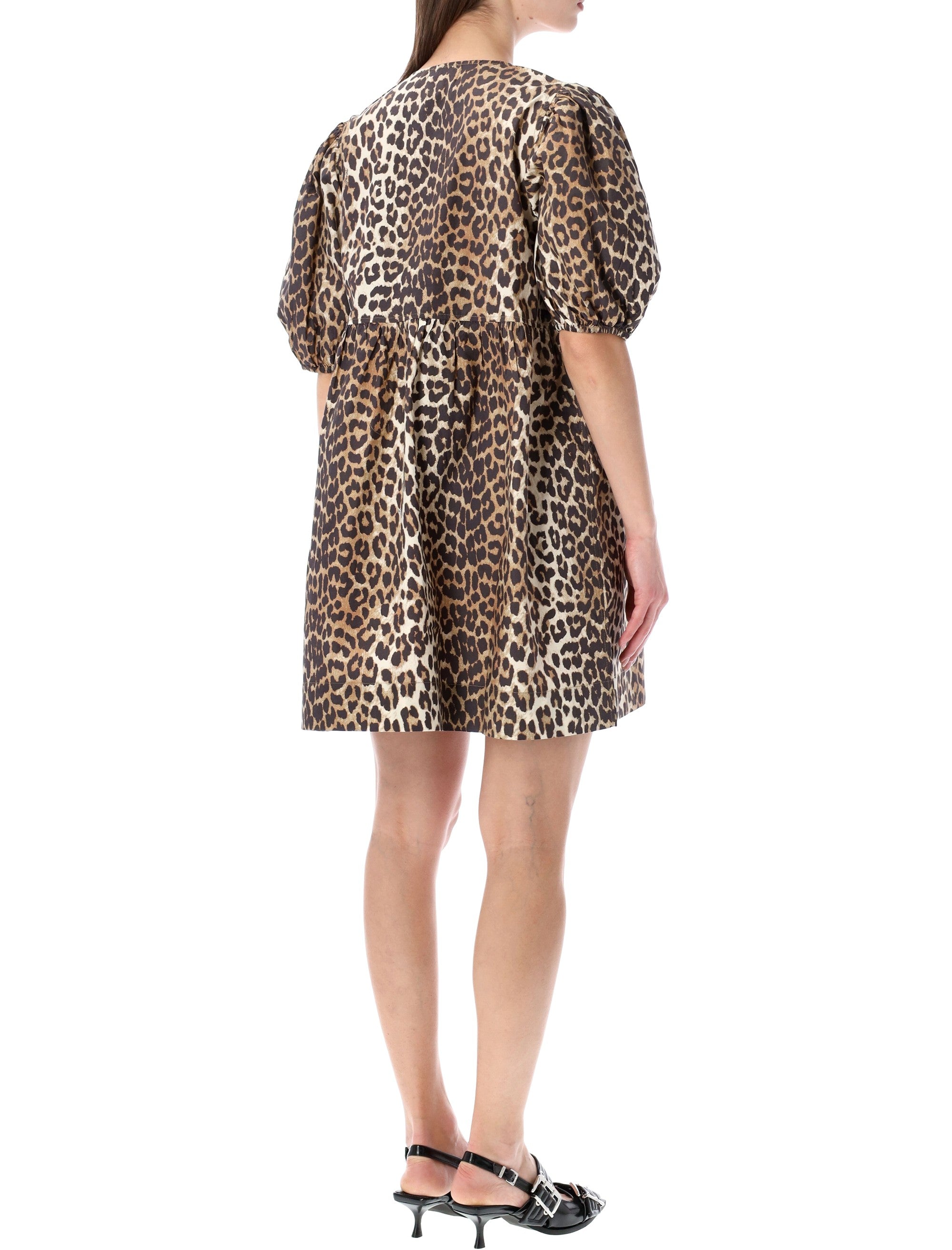 Ganni Leopard tie string mini dress Organic Cotton