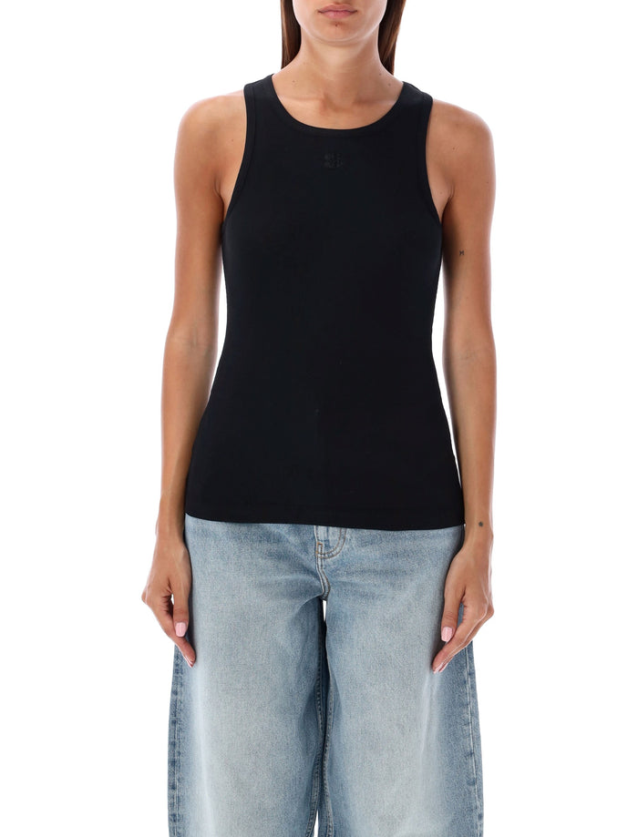 Ganni black cotton ribbed tank top Organic