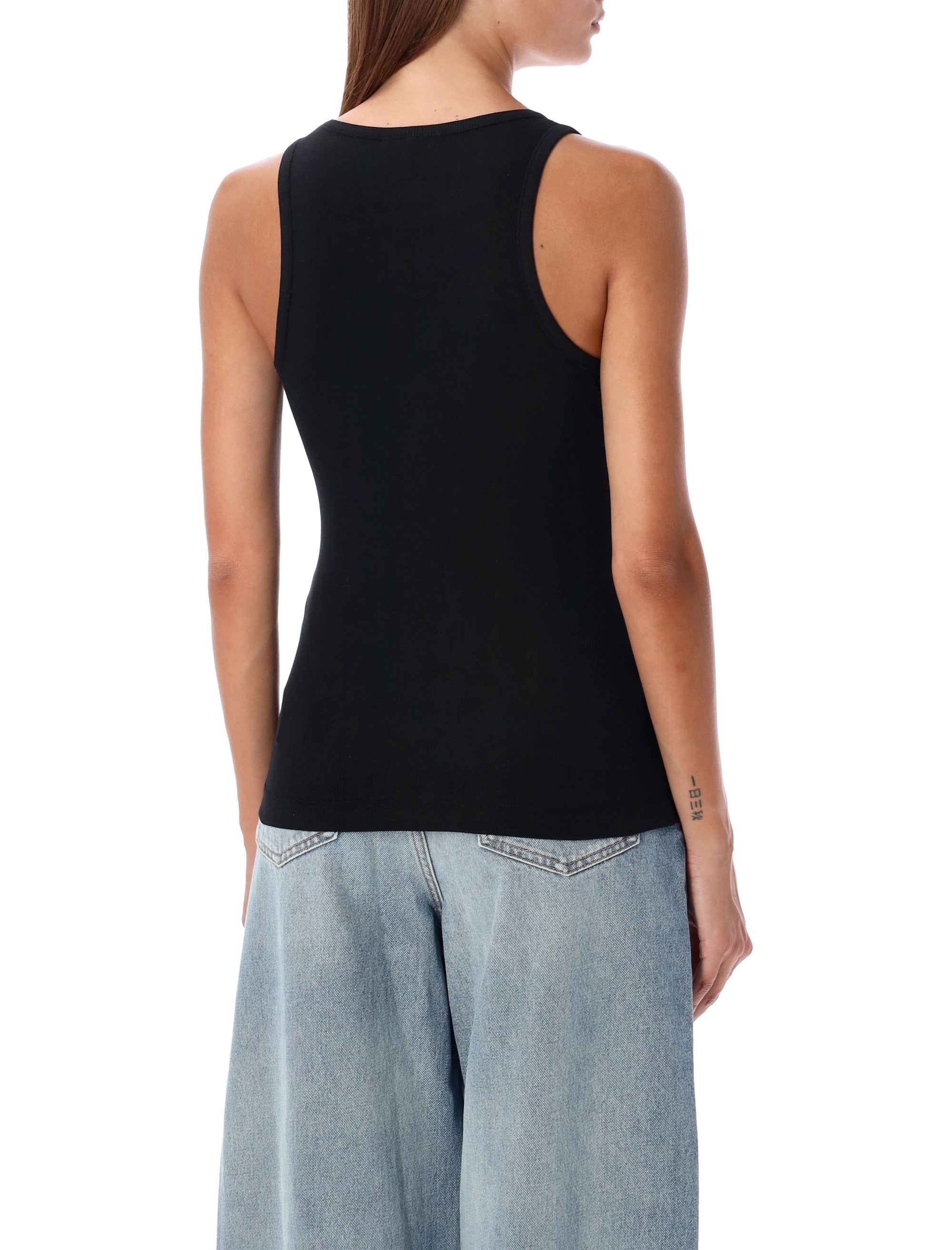 Ganni black cotton ribbed tank top Organic