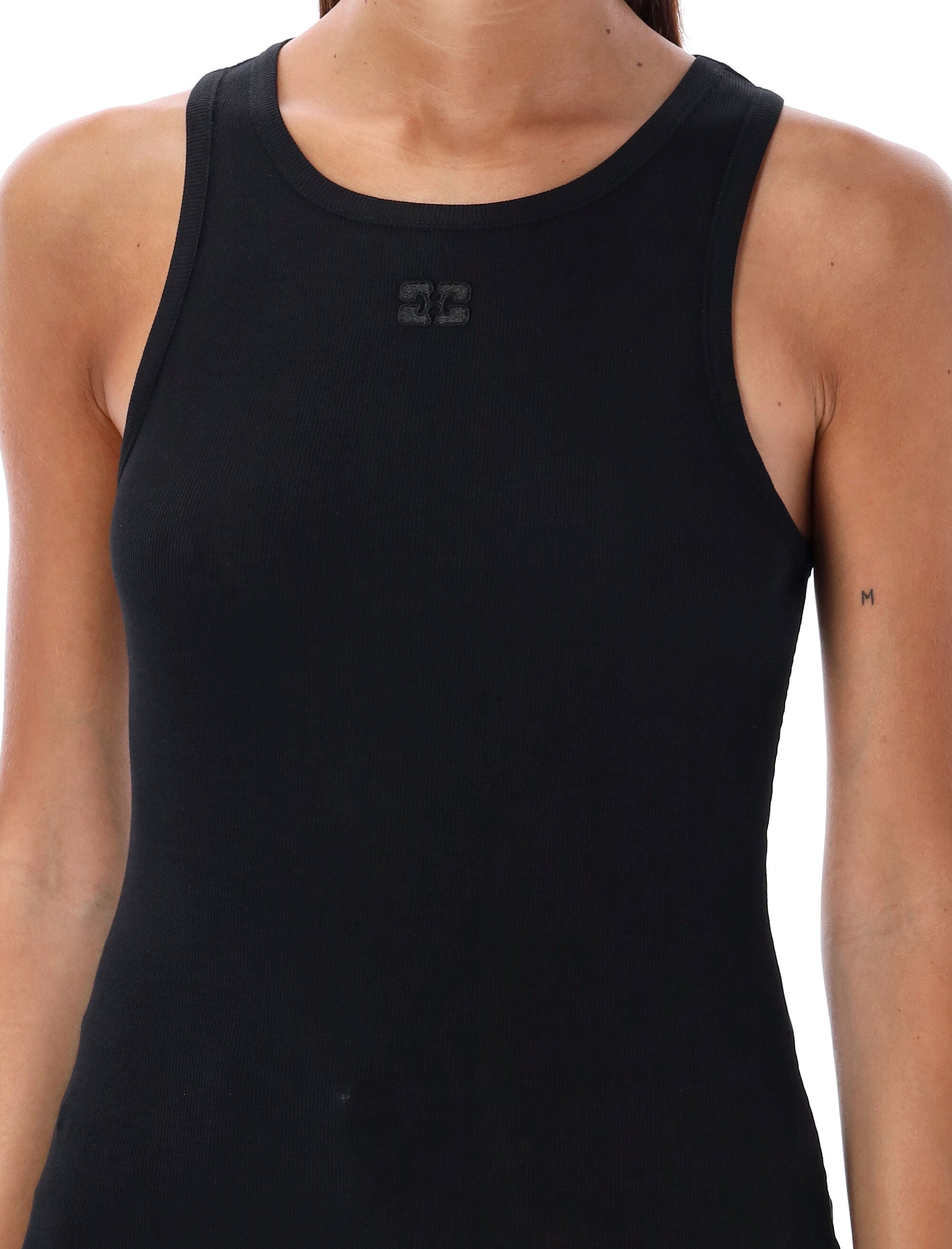 Ganni black cotton ribbed tank top Organic