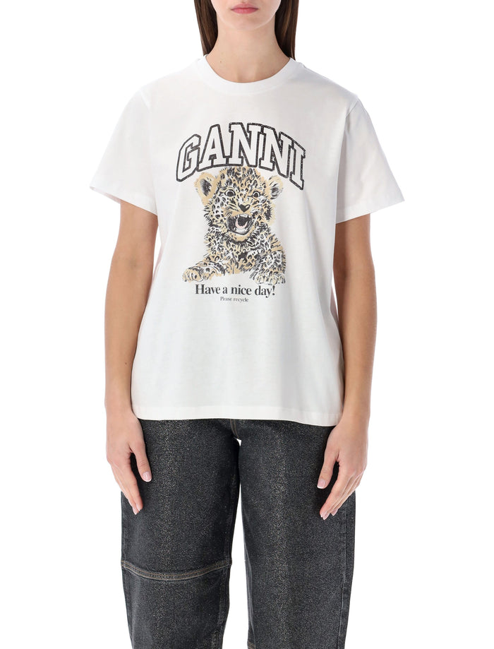Ganni white Leopard graphic t-shirt Grey + Leo Cotton Tshirt