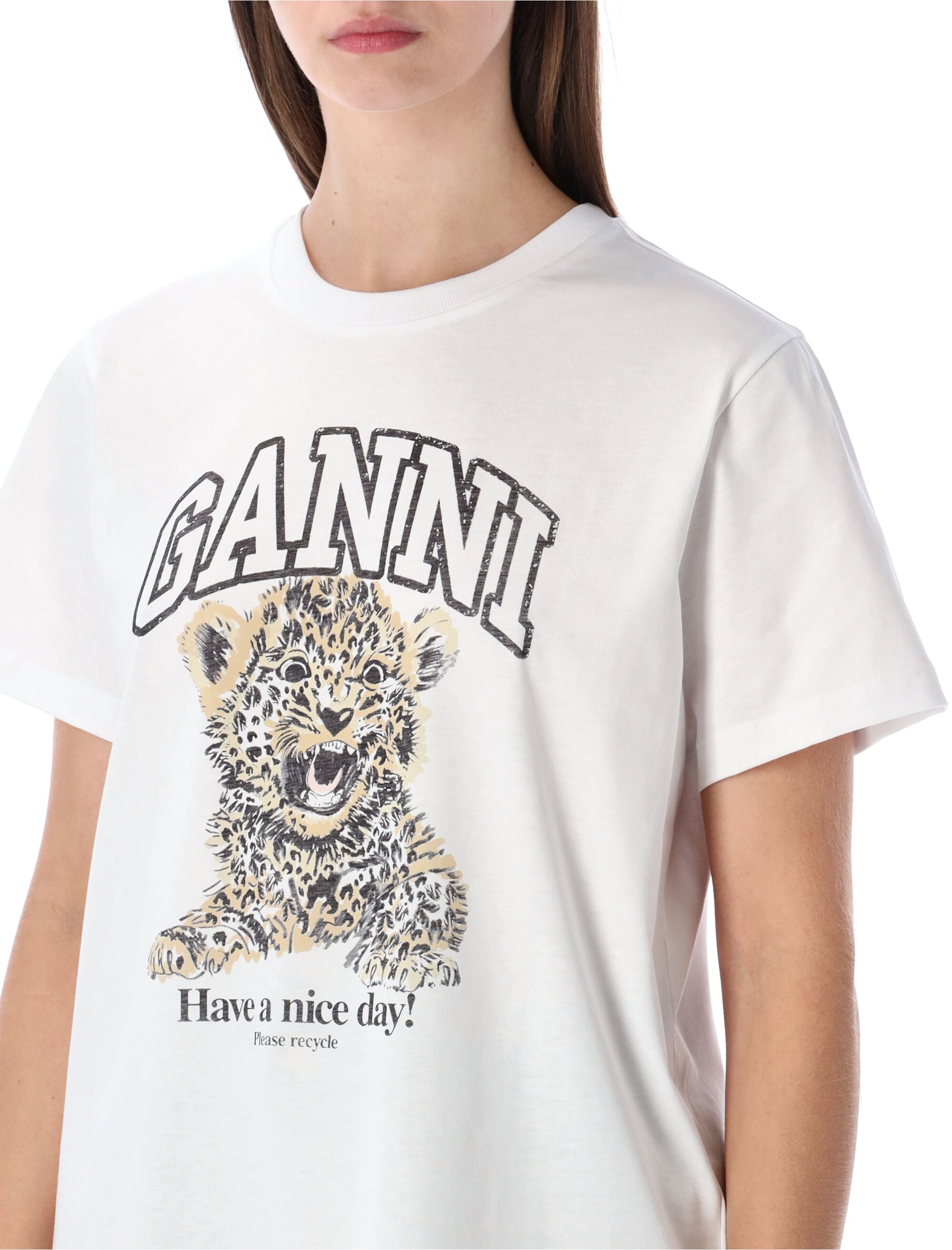 Ganni white Leopard graphic t-shirt Grey + Leo Cotton Tshirt