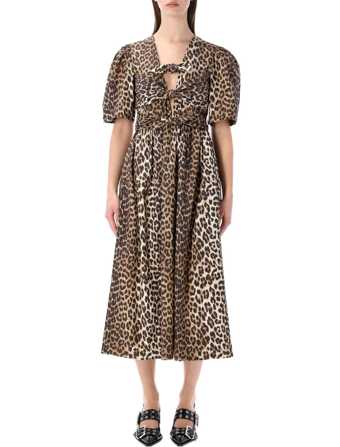 Ganni leopard print cotton midi dress Organic