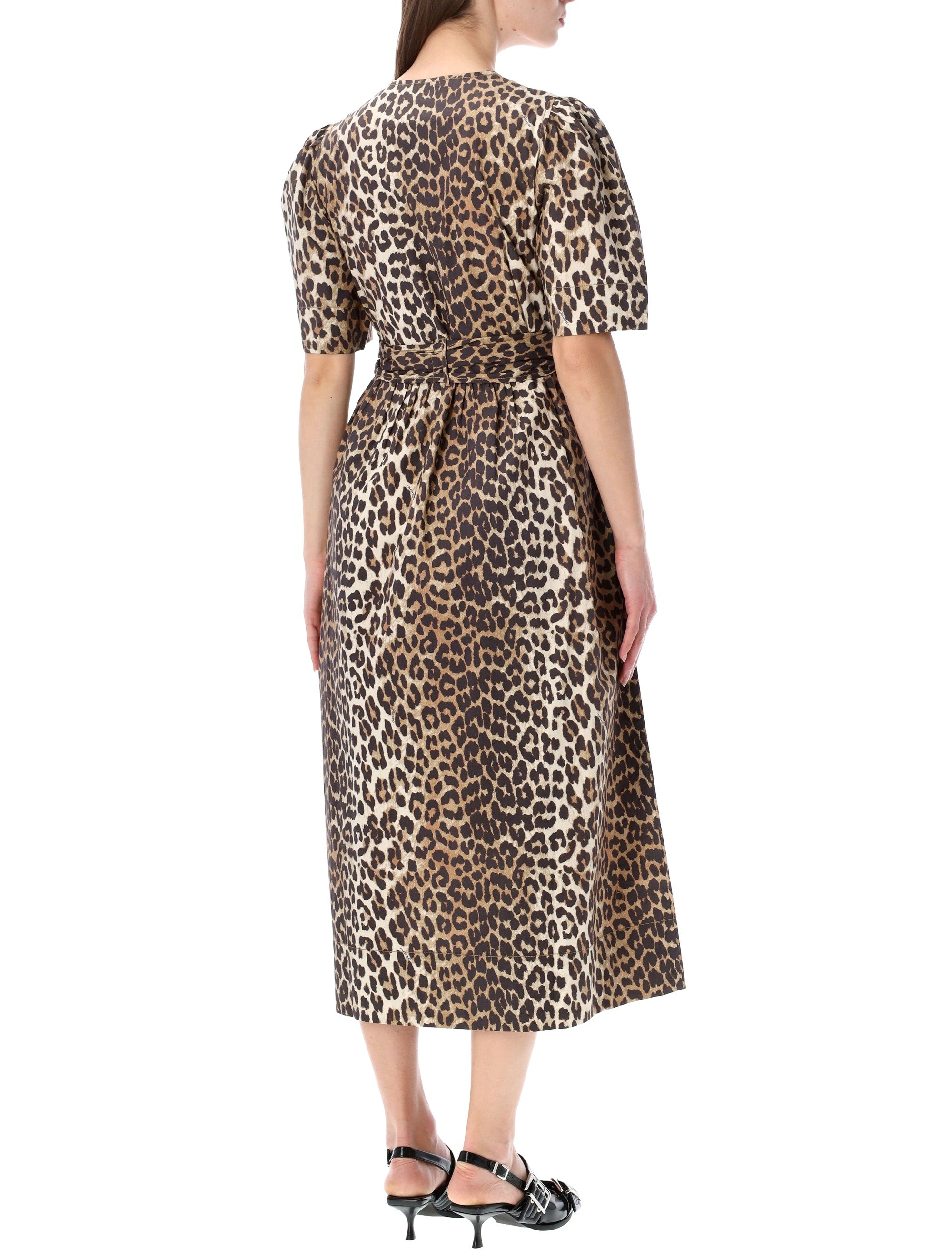 Ganni leopard print cotton midi dress Organic