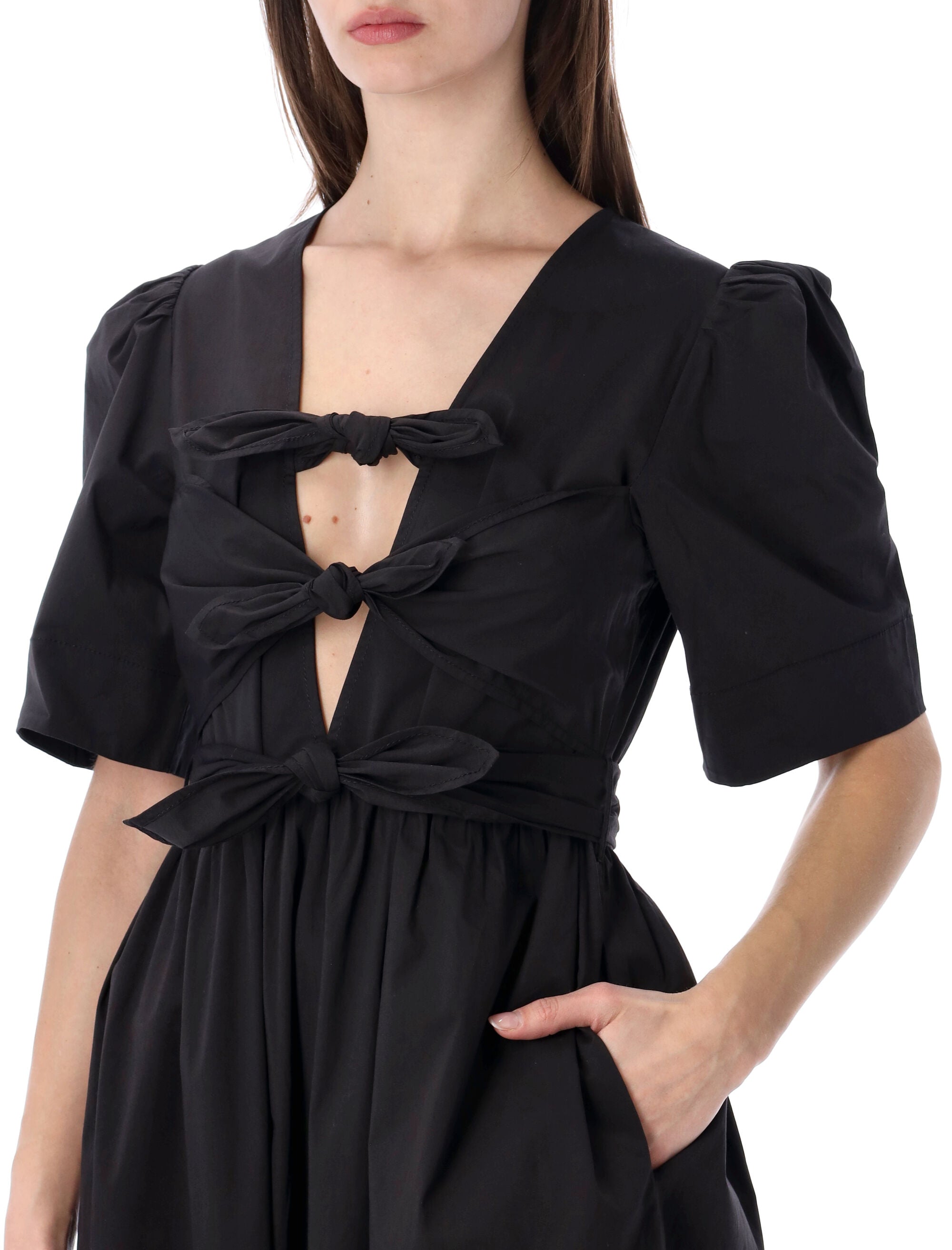 Ganni Black Cotton Midi Dress Organic