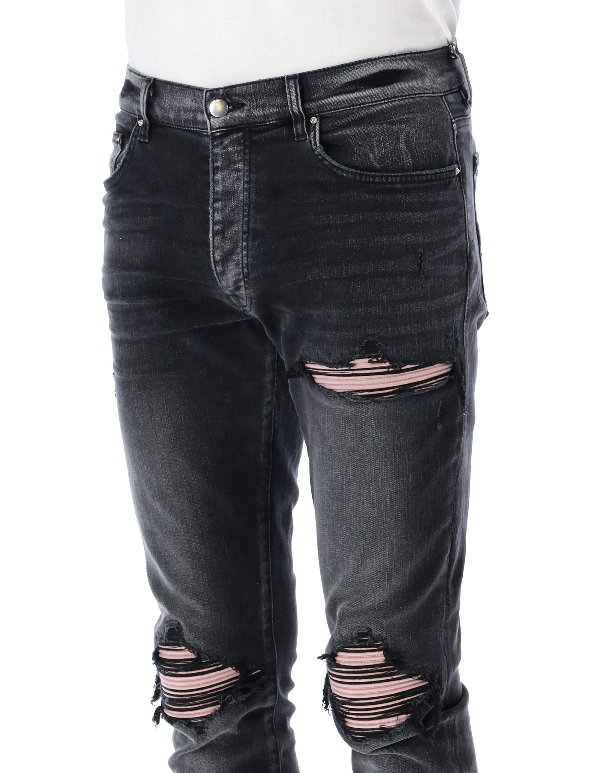 Amiri Mx1 Hand-Distressed Stretch Jeans Storm Black Cotton