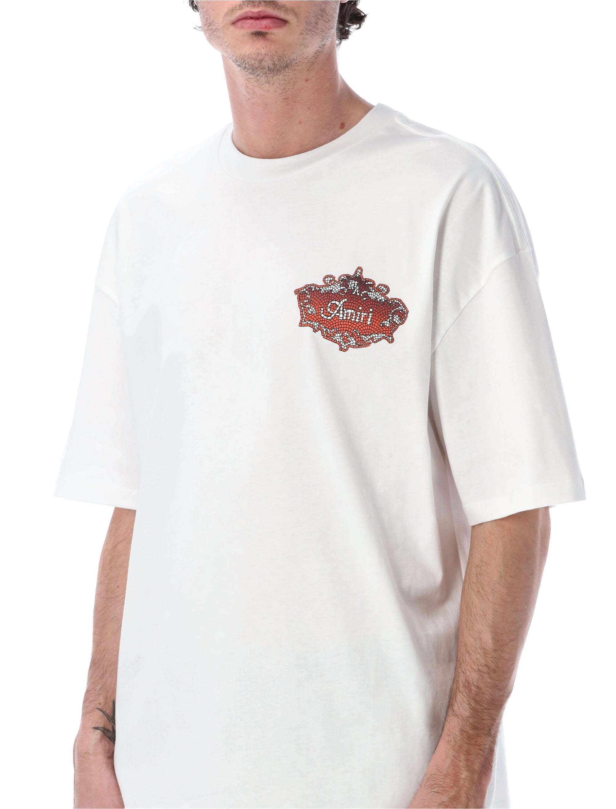 Amiri White Chateau Crest Oversized Tee Ivory Cotton T-shirt