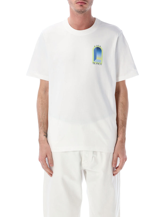 Casablanca LArche Printed Lime & Blue T-Shirt in White Organic Cotton Tshirt