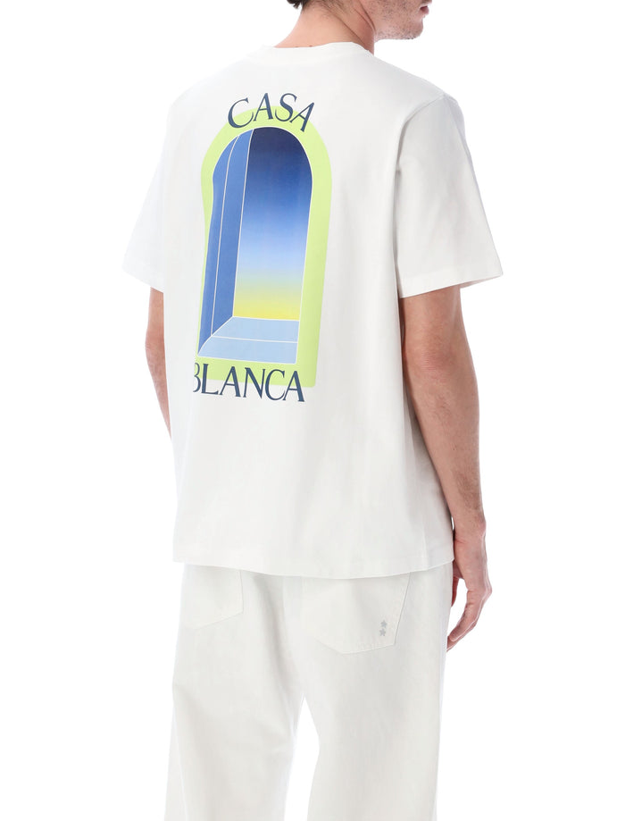 Casablanca LArche Printed Lime & Blue T-Shirt in White Organic Cotton Tshirt