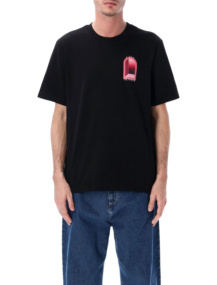 Casablanca LArche Printed Pink T-Shirt in black Organic Cotton Tshirt