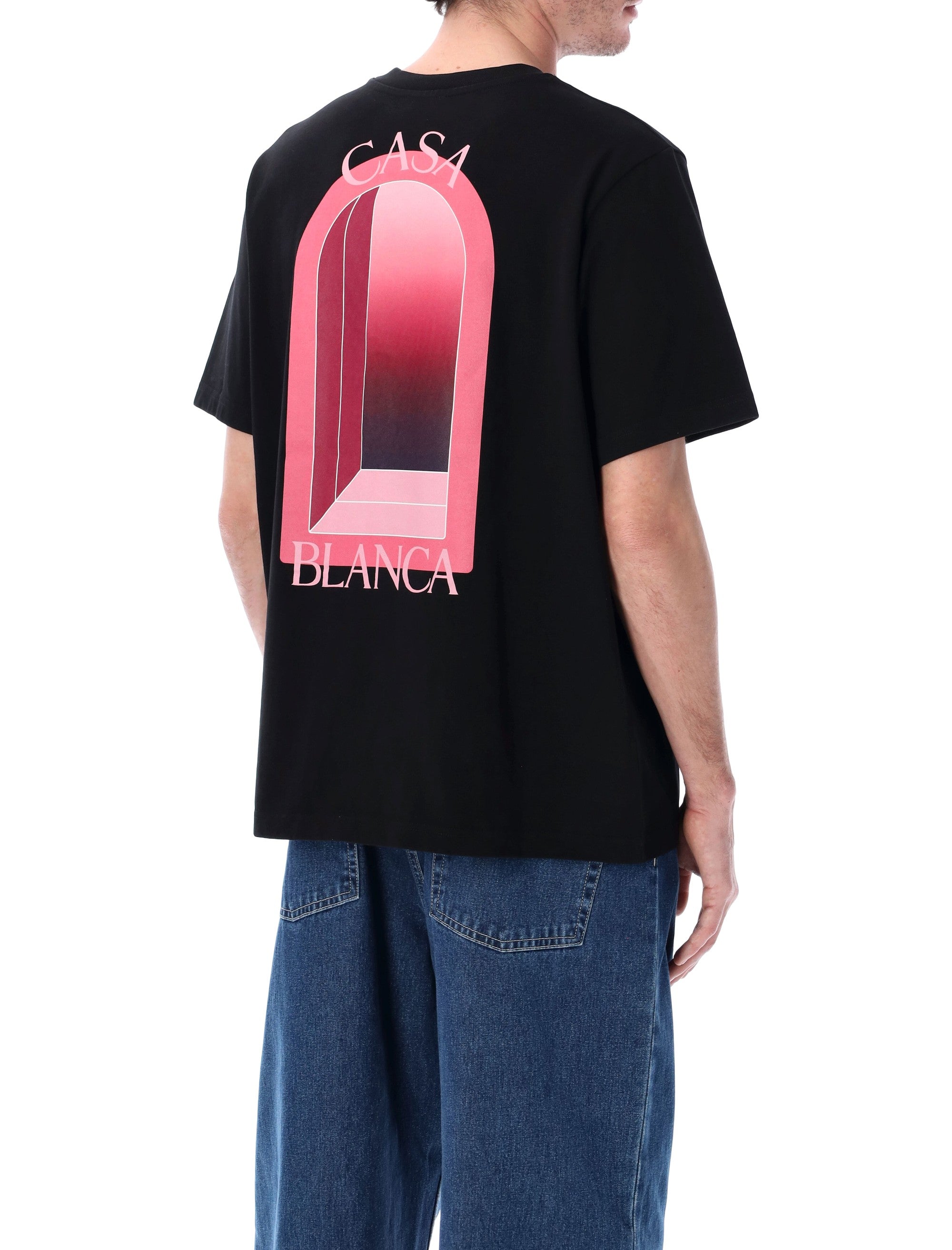 Casablanca LArche Printed Pink T-Shirt in black Organic Cotton Tshirt