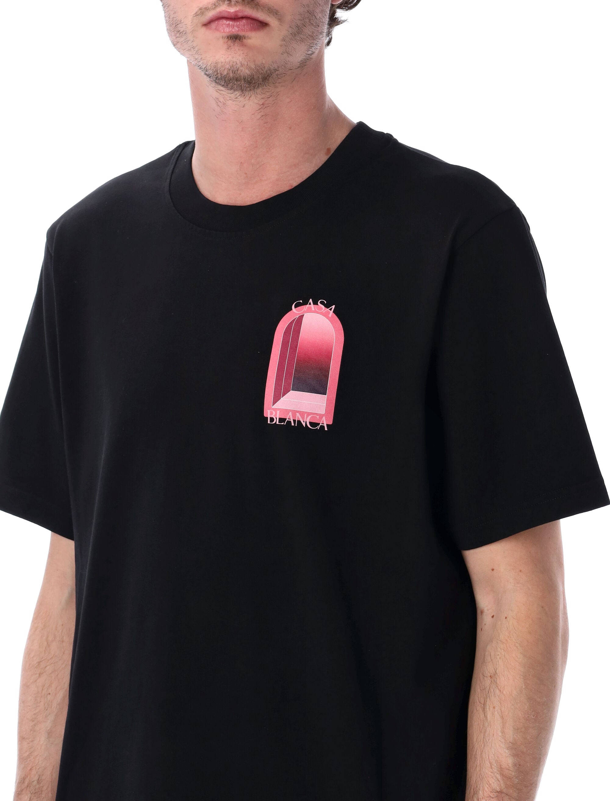 Casablanca LArche Printed Pink T-Shirt in black Organic Cotton Tshirt