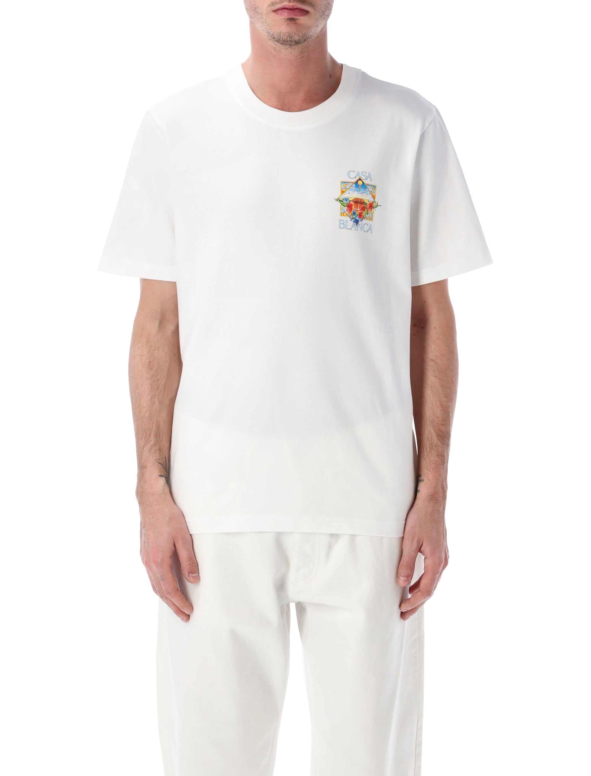 Casablanca Flower Court Icon T-Shirt White Organic Cotton Tshirt