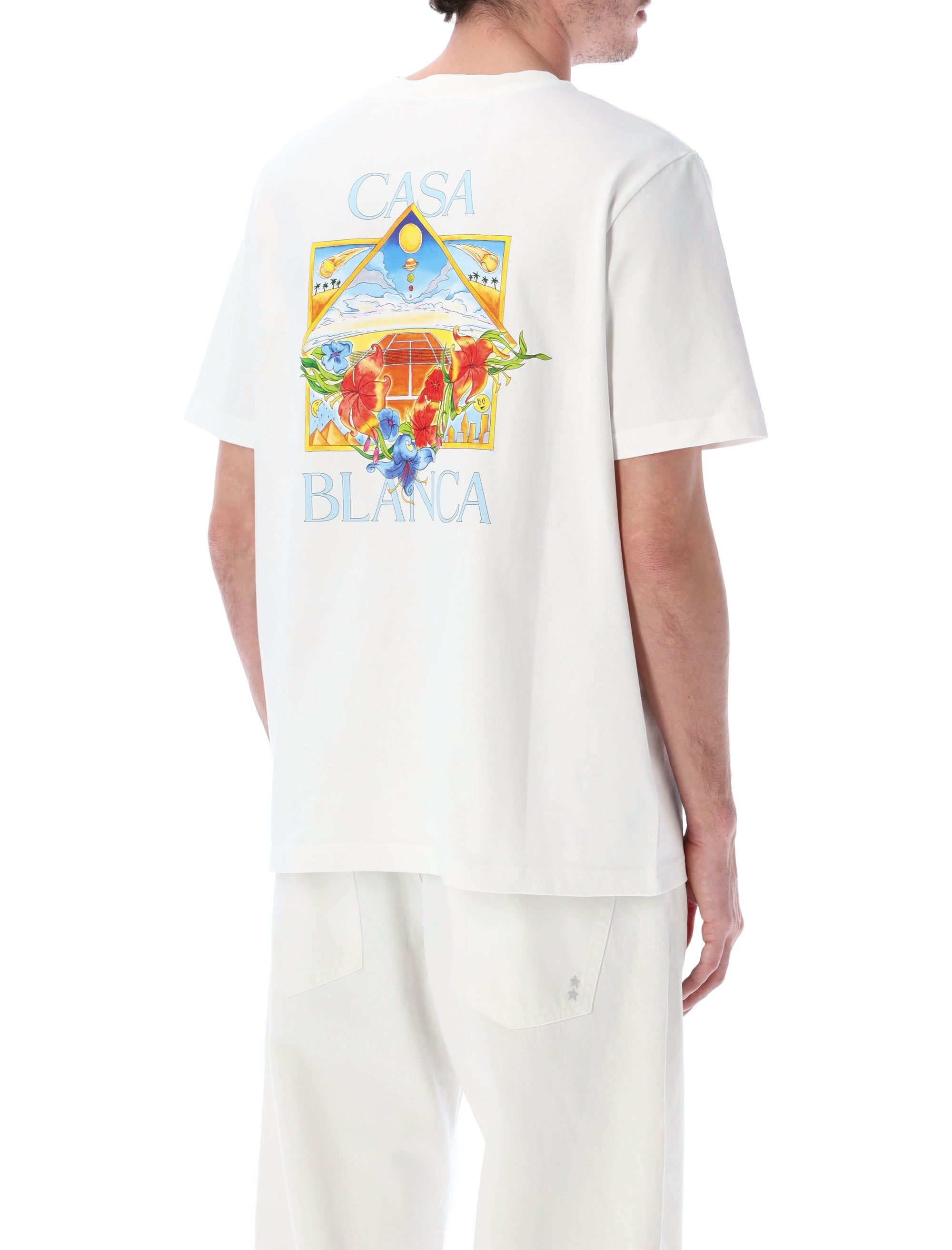 Casablanca Flower Court Icon T-Shirt White Organic Cotton Tshirt