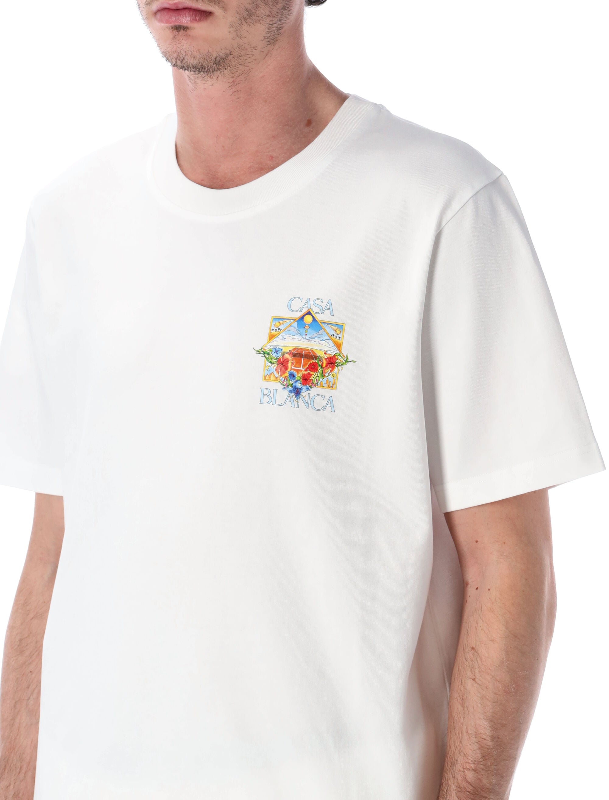 Casablanca Flower Court Icon T-Shirt White Organic Cotton Tshirt