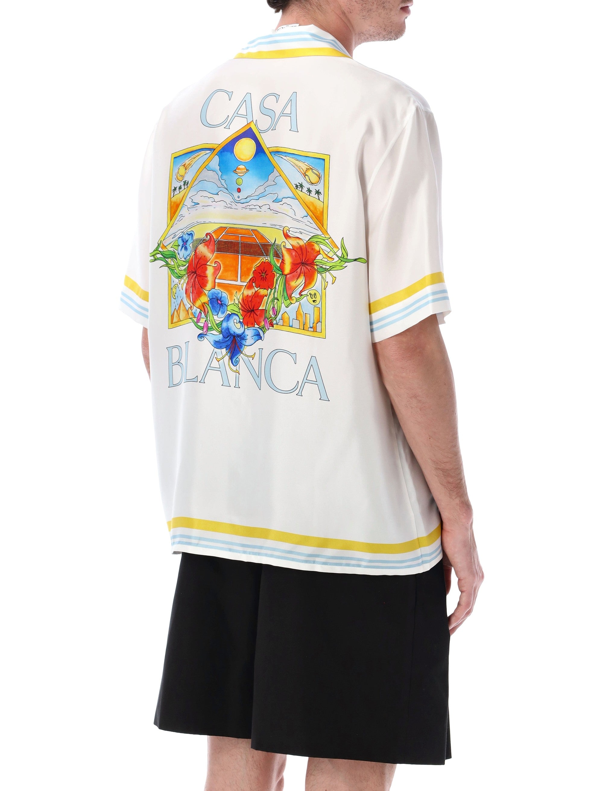 Casablanca Tennis Landscape Silk Shirt White