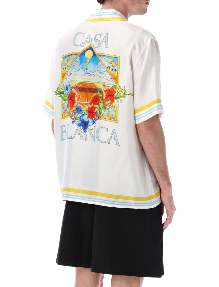 Casablanca Tennis Landscape Silk Shirt White