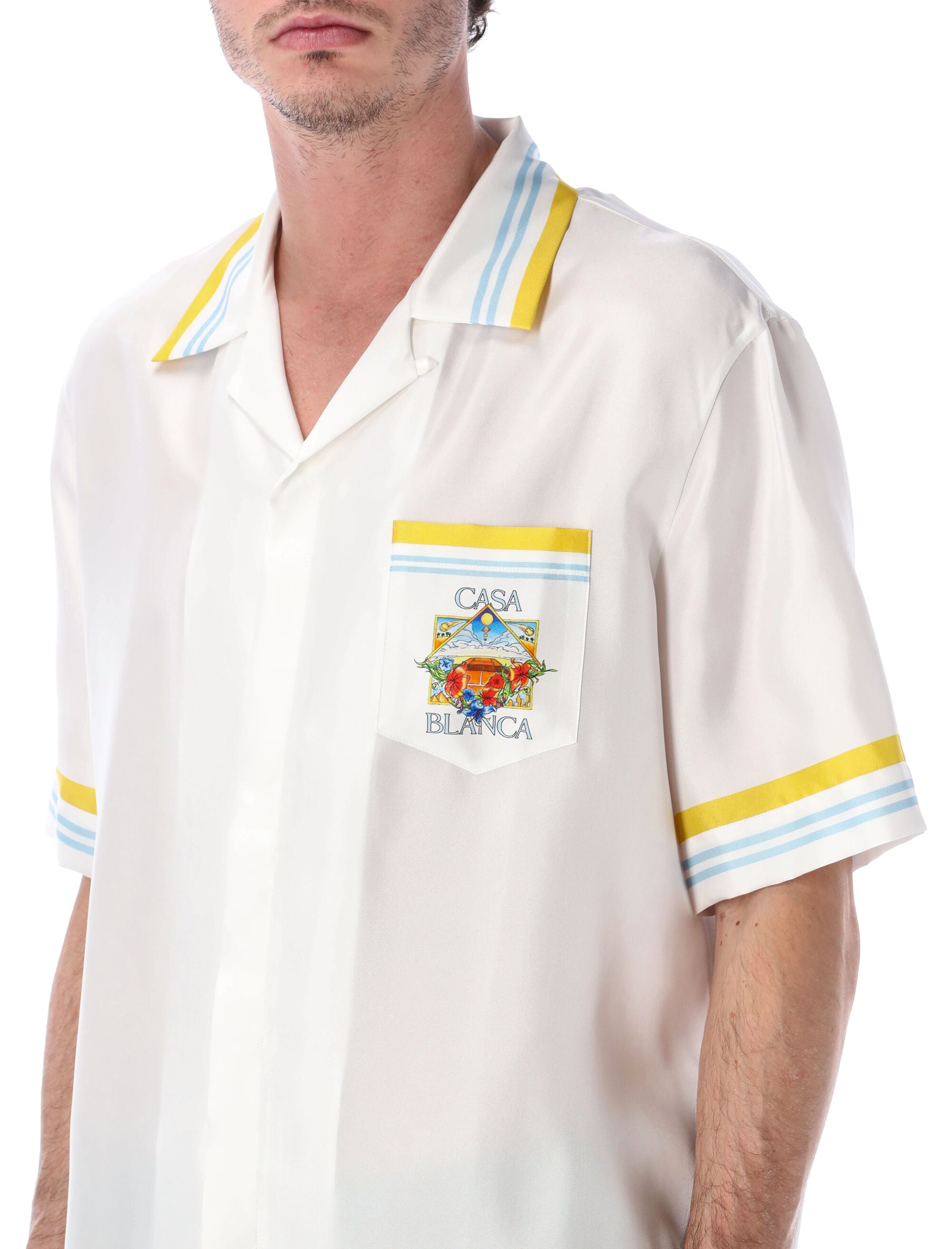 Casablanca Tennis Landscape Silk Shirt White