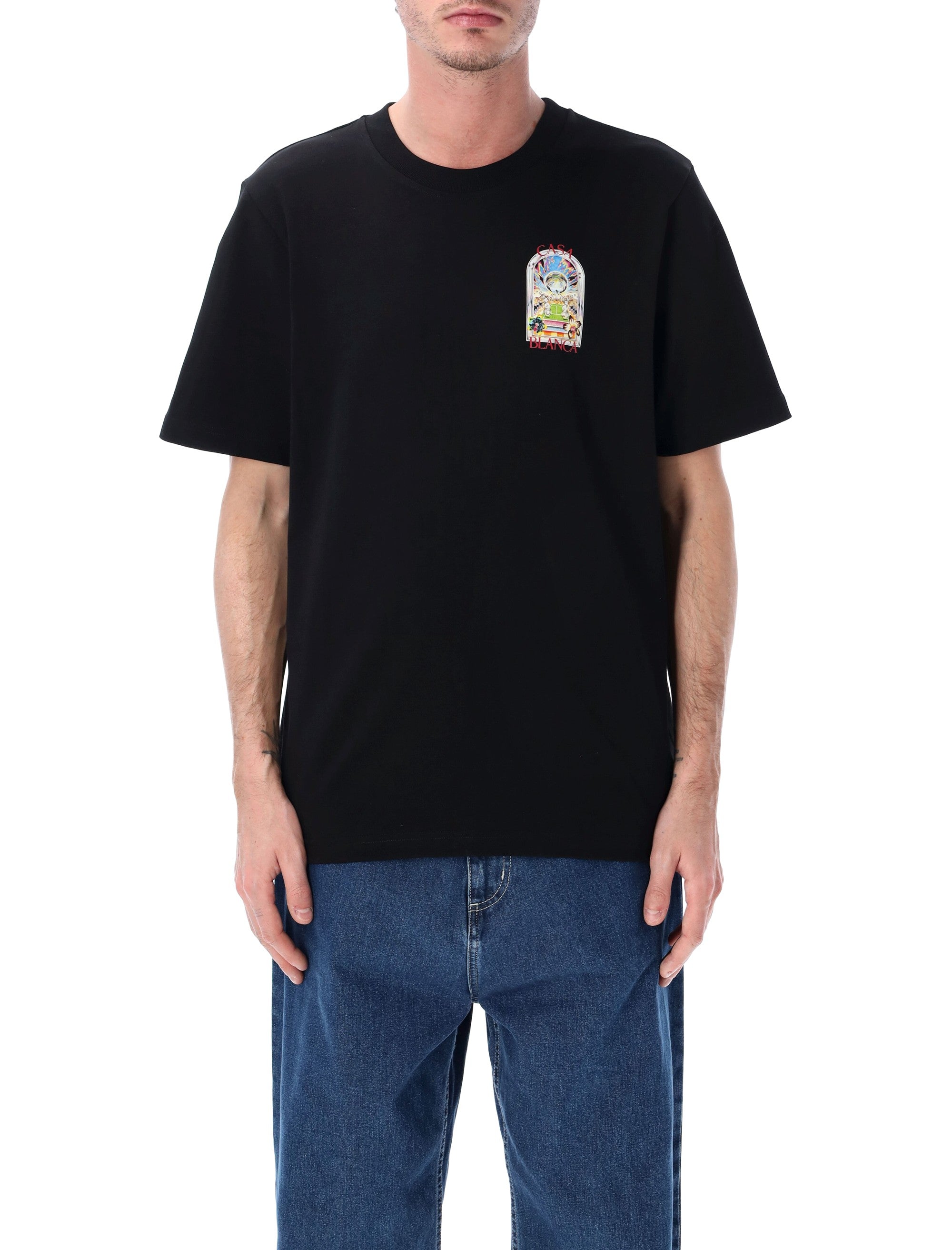 Casablanca Tennis Landscape Black T-Shirt Organic Cotton Tshirt