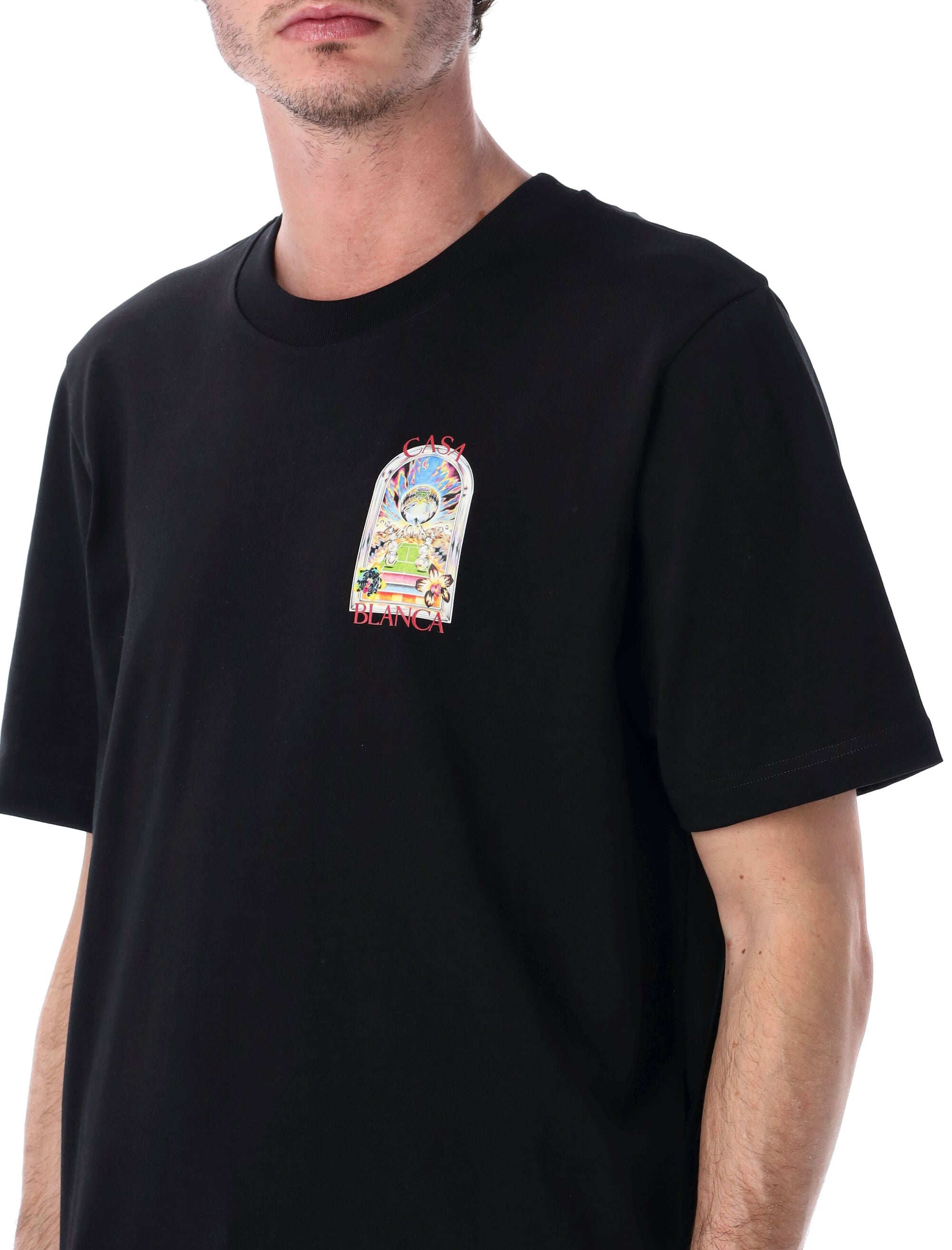 Casablanca Tennis Landscape Black T-Shirt Organic Cotton Tshirt