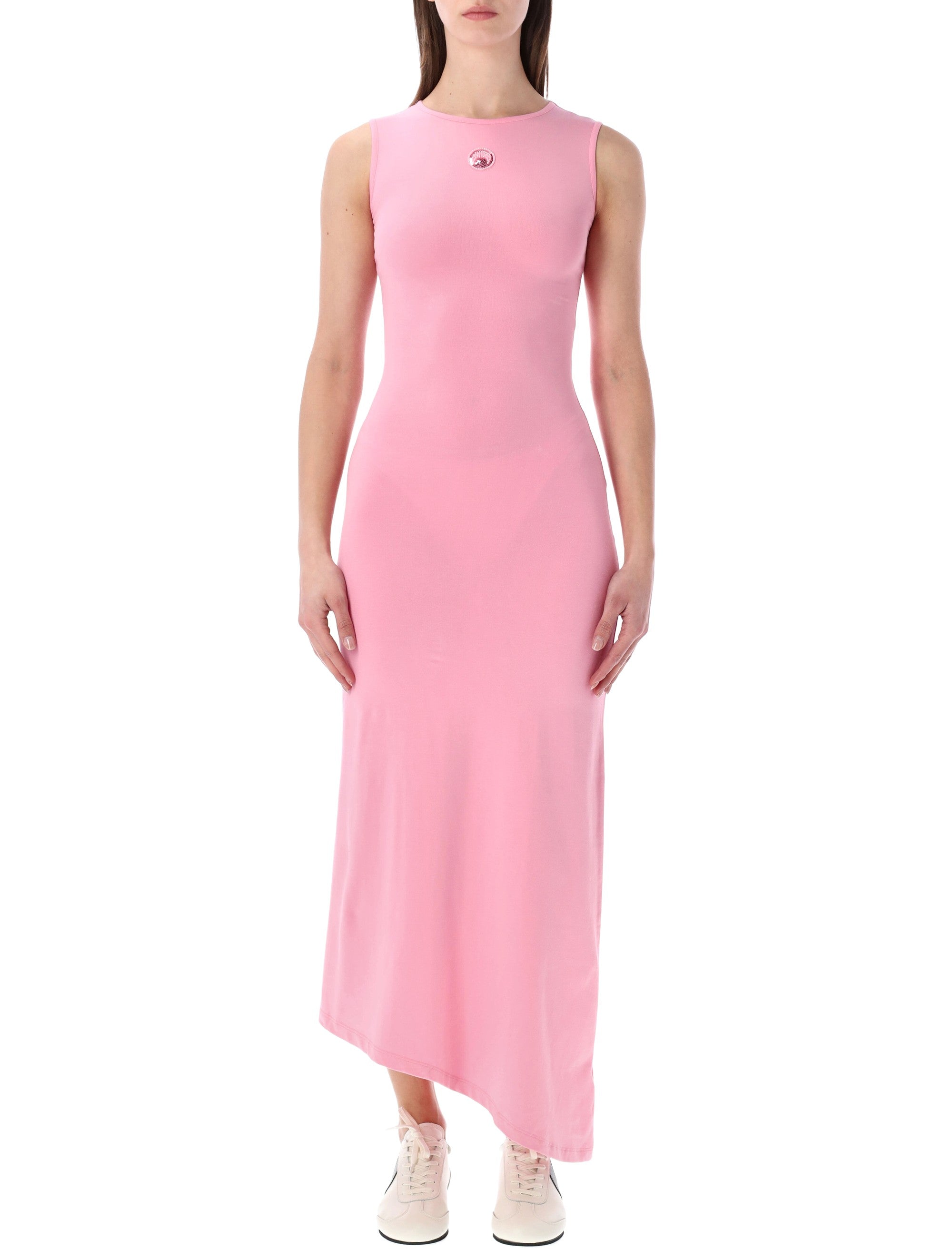 Marine Serre Pearl Logo Asymmetrical Long Dress Pink Regenerative Cotton